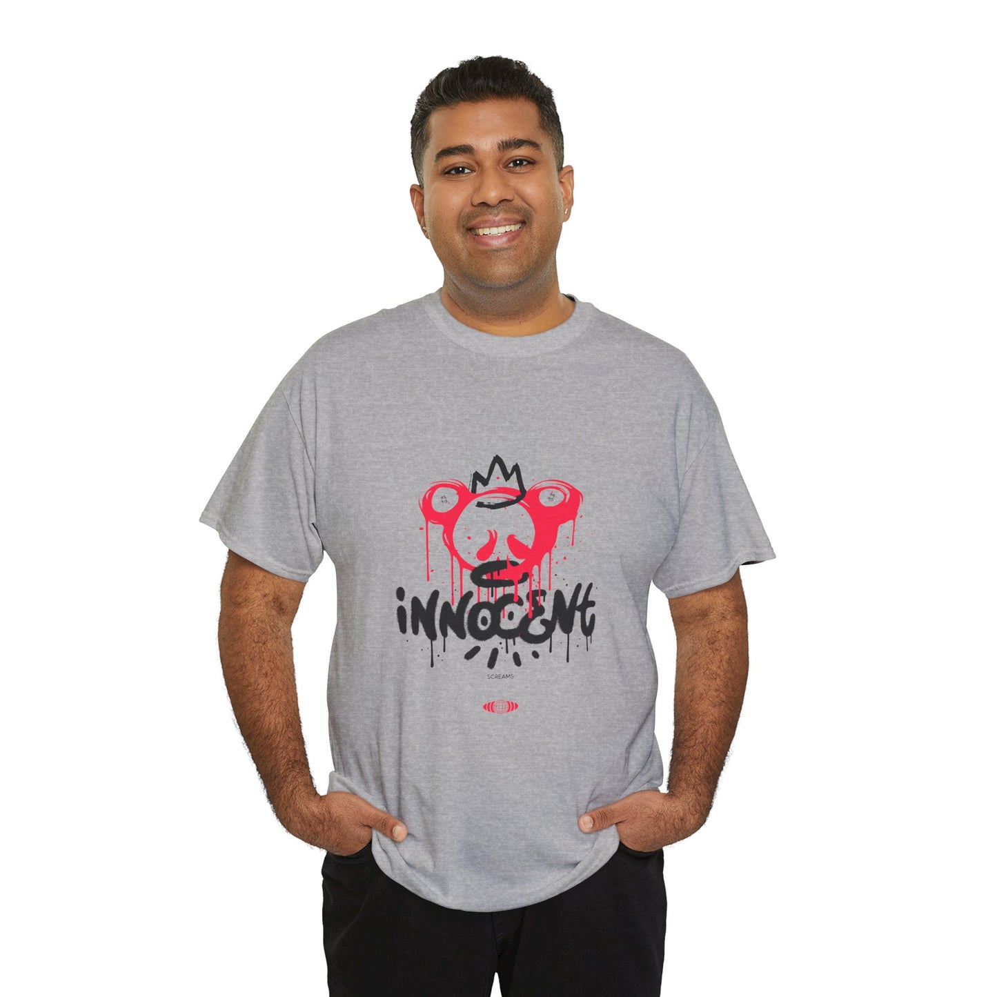 Edgy Graphic Tee: 'Innocent' Design, Urban Fashion, Streetwear, Unisex Cotton T-Shirt, Music Festivals, Casual Wear