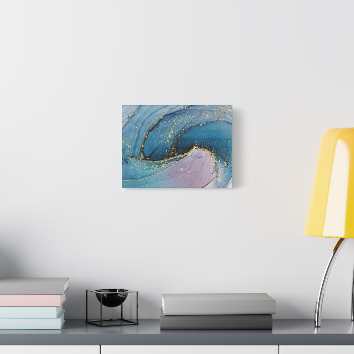 Canvas Wall Art, Abstract Ocean Wave, Modern Decor, Home Office, Gift for Her, Blue Gold Artwork, Living Room Wall Decor