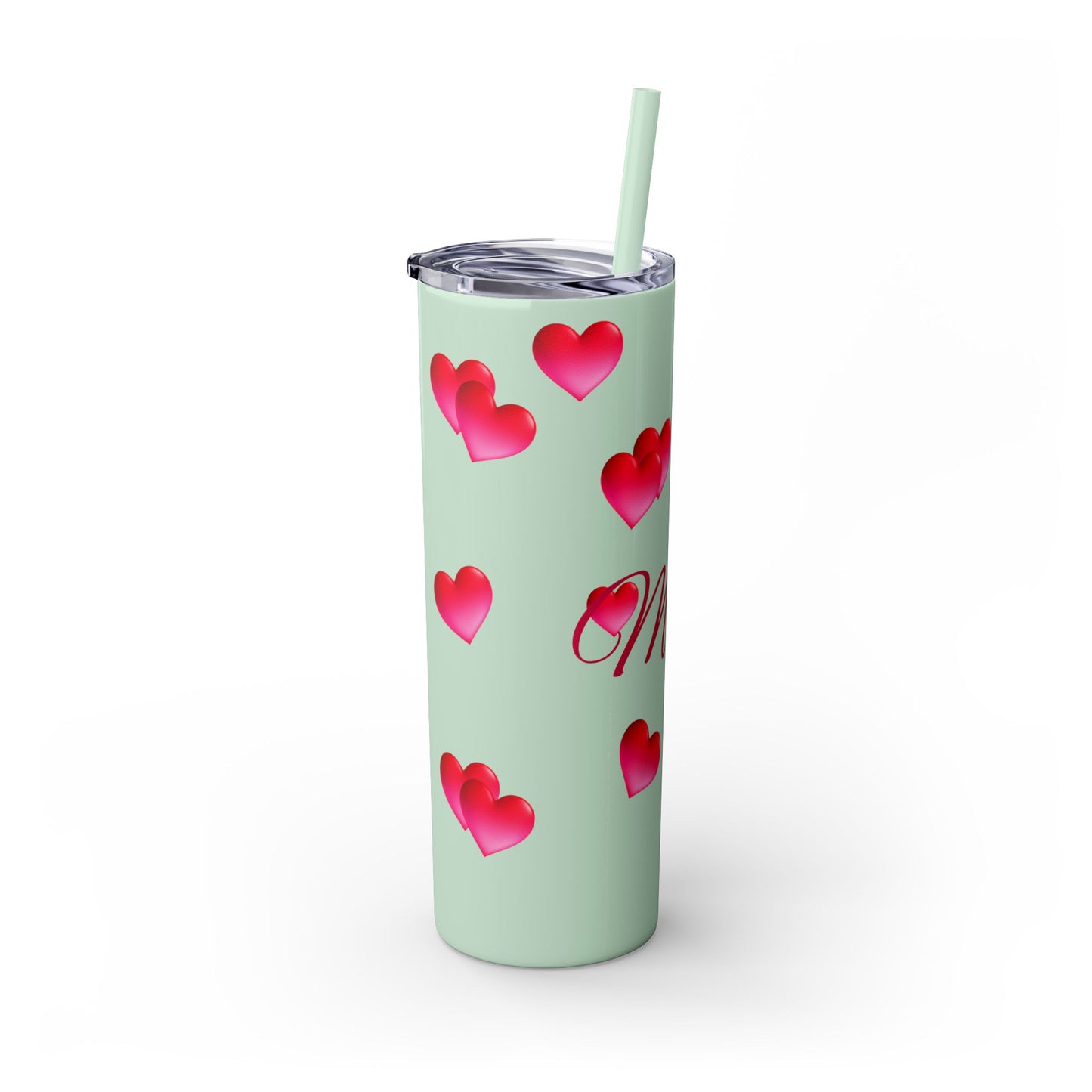 Gepasmaakte Glitter 20oz Dun Tumbler met Pienk Hartpatroon — [Jou Naam Hier]
