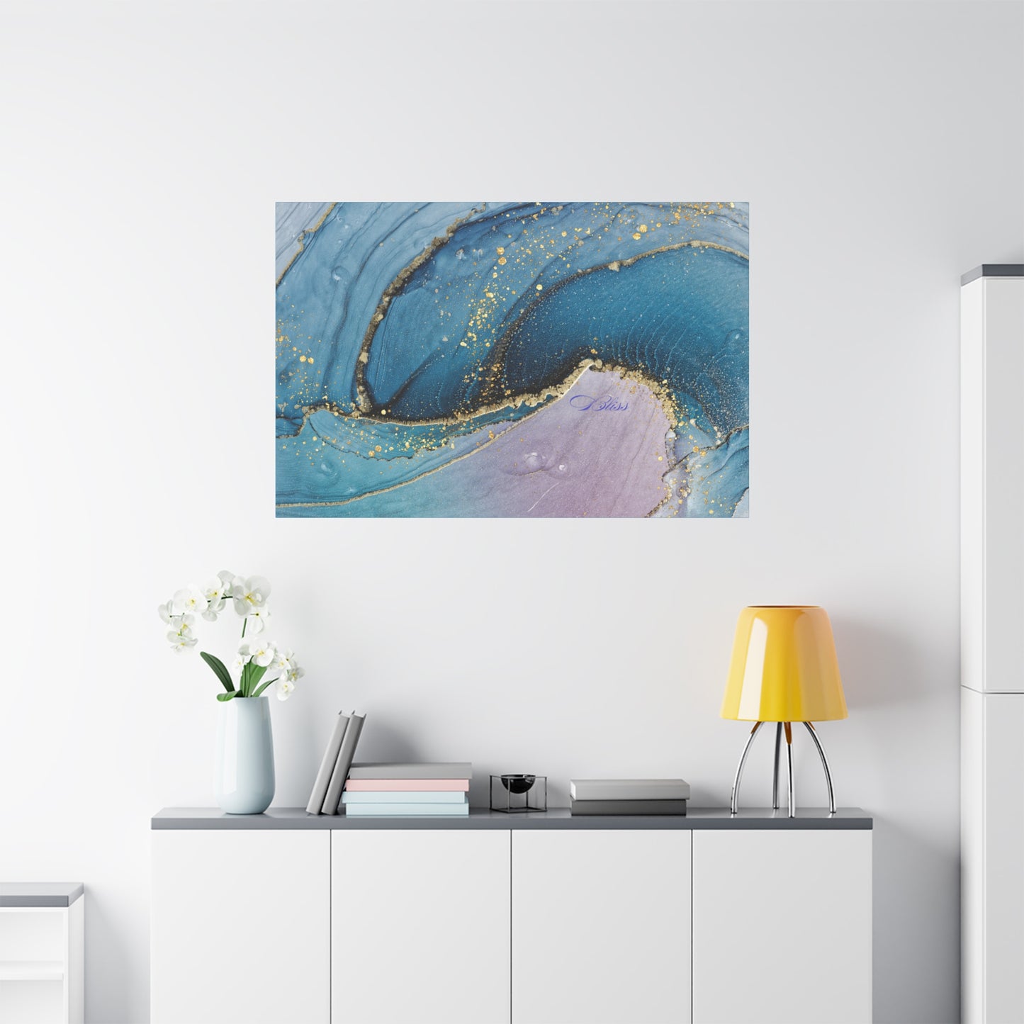 Canvas Wall Art, Abstract Ocean Wave, Modern Decor, Home Office, Gift for Her, Blue Gold Artwork, Living Room Wall Decor
