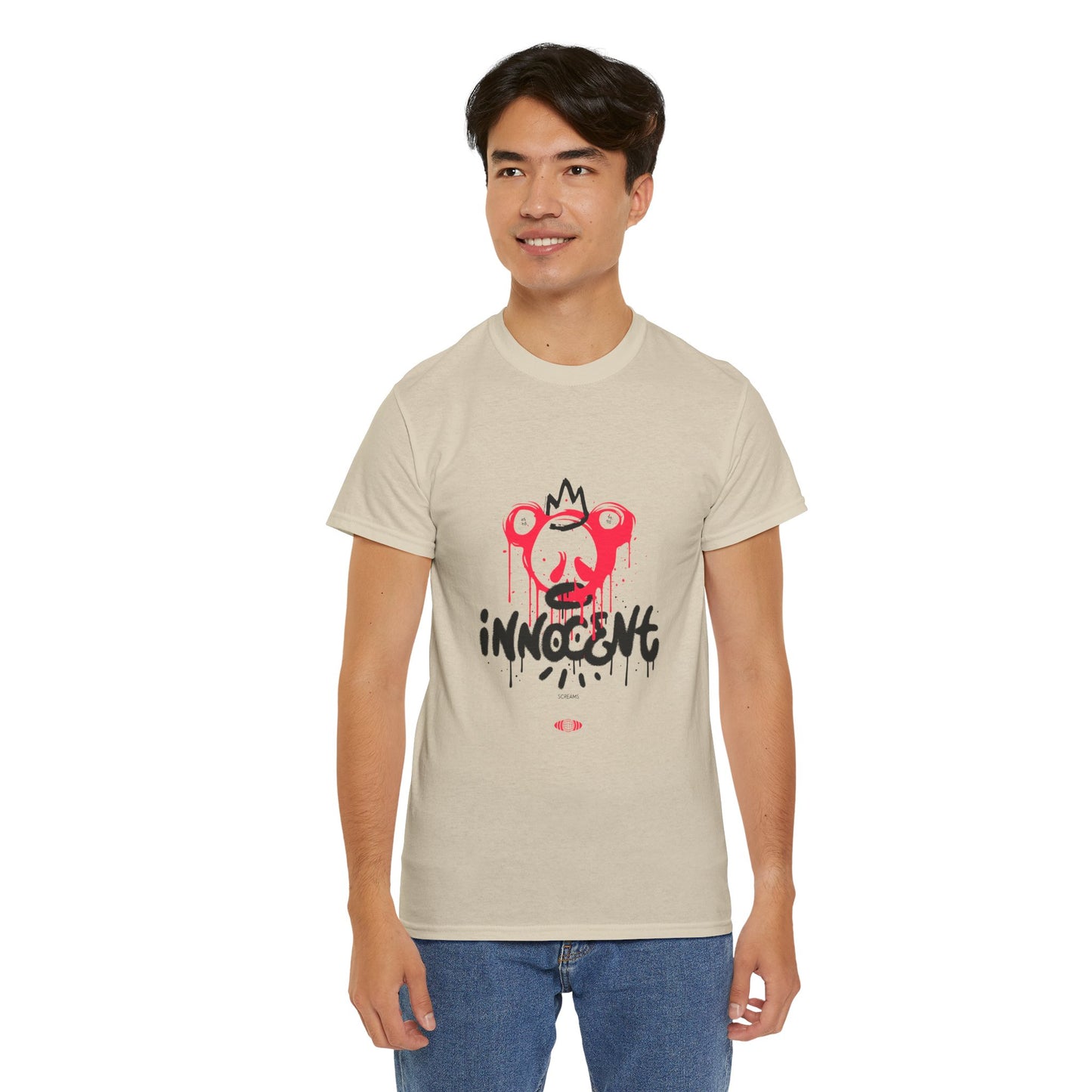 Edgy Graphic Tee: 'Innocent' Design, Urban Fashion, Streetwear, Unisex Cotton T-Shirt, Music Festivals, Casual Wear