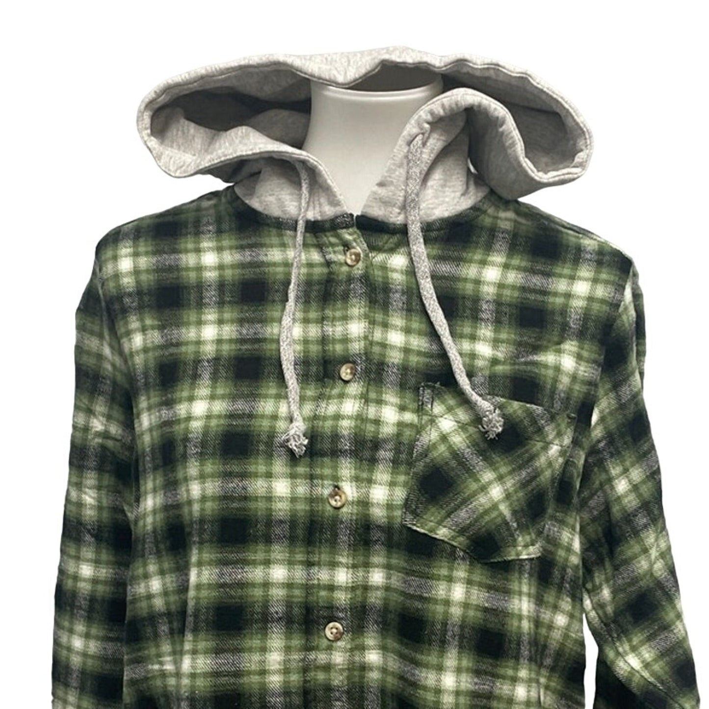 New Time and Tru Womens XL Long Sleeve Plaid Flannel Cotton Blend Hoodie