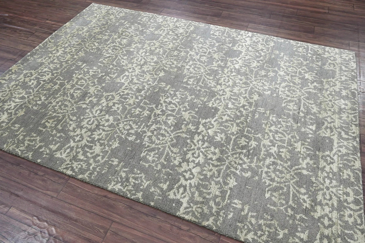 5x7 Gray LoomBloom Hand Knotted Transitional All-Over Tibetan 100% Wool Oriental Area Rug-3