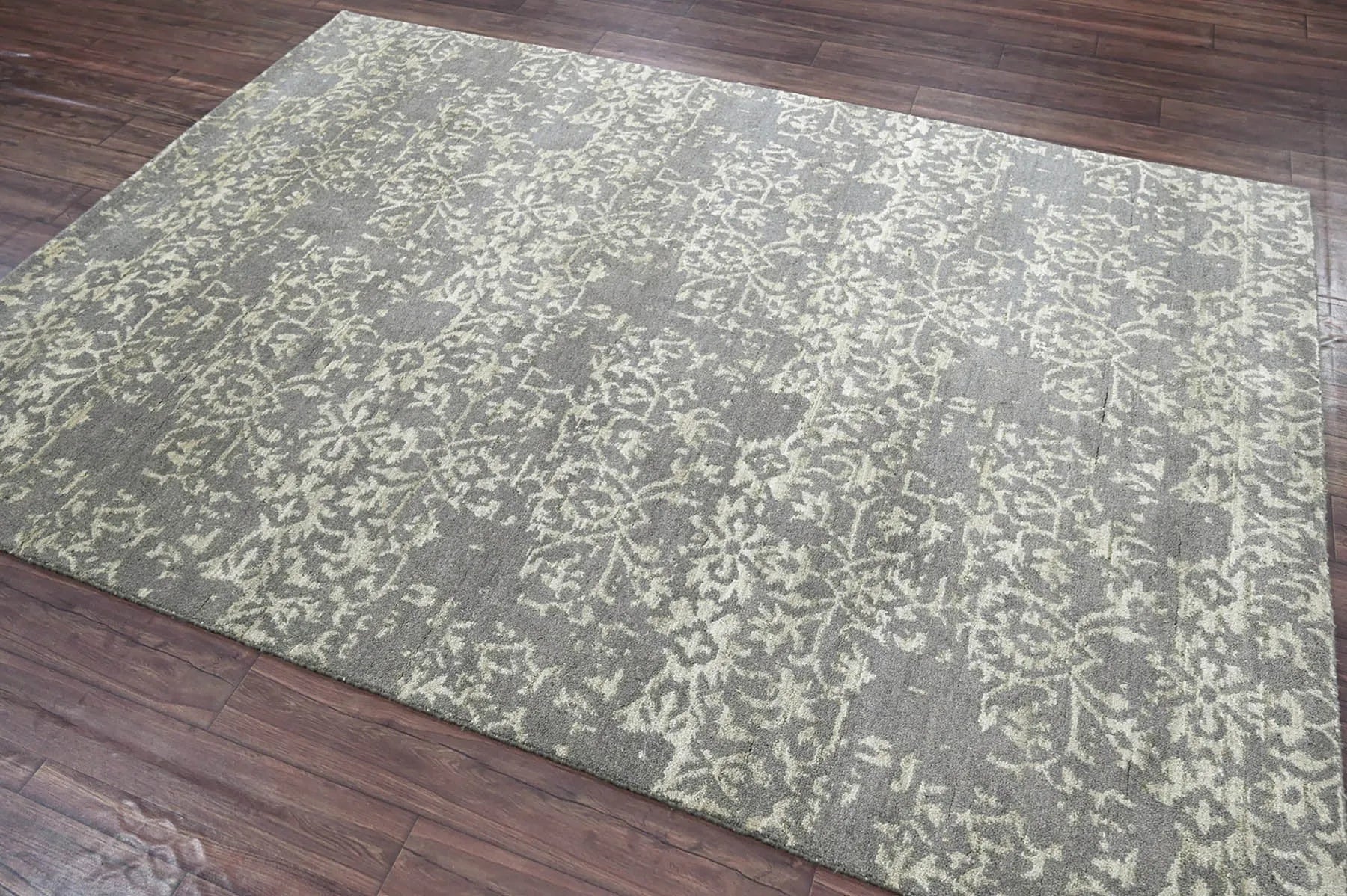 5x7 Gray LoomBloom Hand Knotted Transitional All-Over Tibetan 100% Wool Oriental Area Rug-3