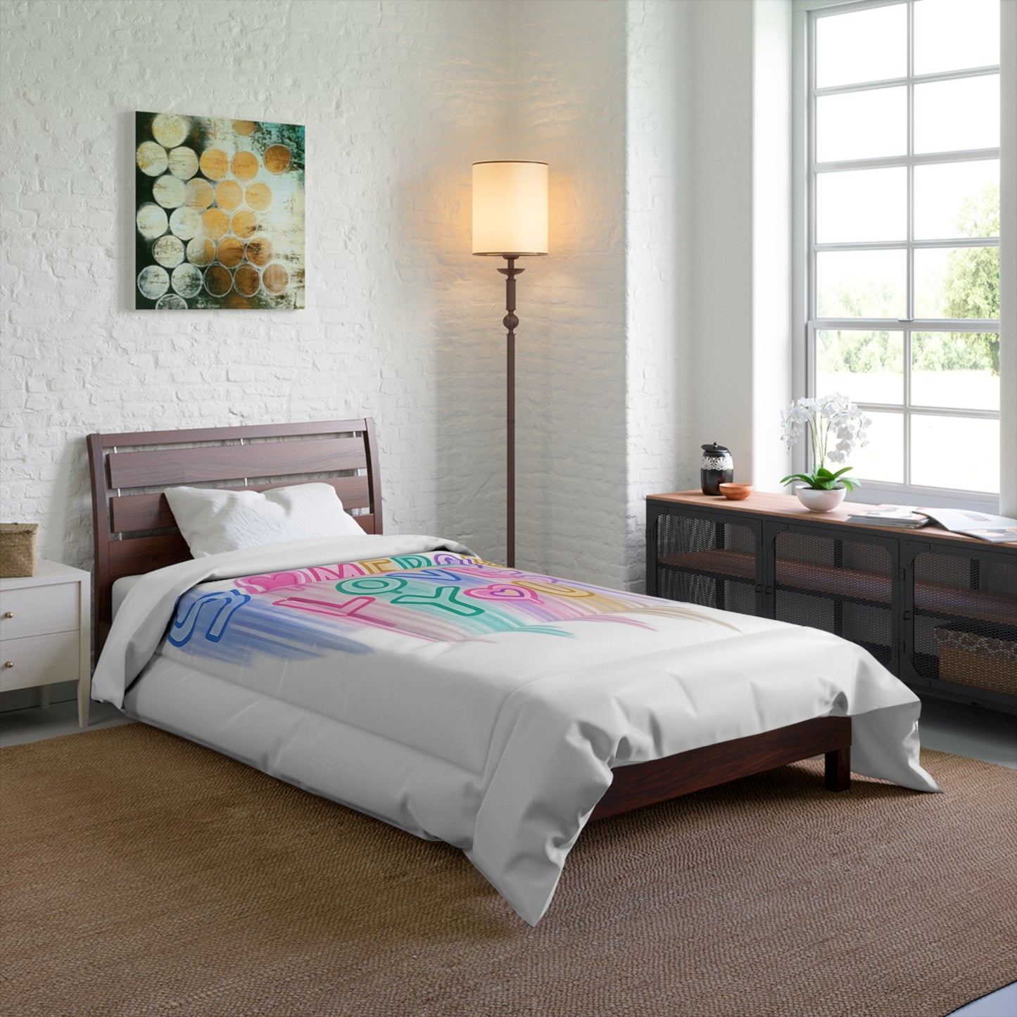 Somebody Loves You Comforter – Pastel Rainbow Heart Bedding