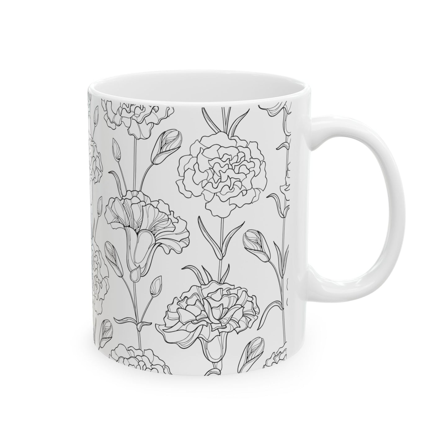 Floral Elegance Ceramic Mug, 11oz, 15oz, Gift for Her, Home Decor, Mother's Day, Coffee Lover, Minimalist Style