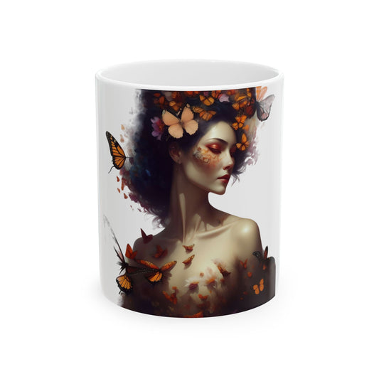 Enchanting Butterfly Woman Ceramic Mug - Artistic Coffee Cup, Tea Mug, Unique Gift for Art Lovers, Nature Lovers, Birthday, Home Decor