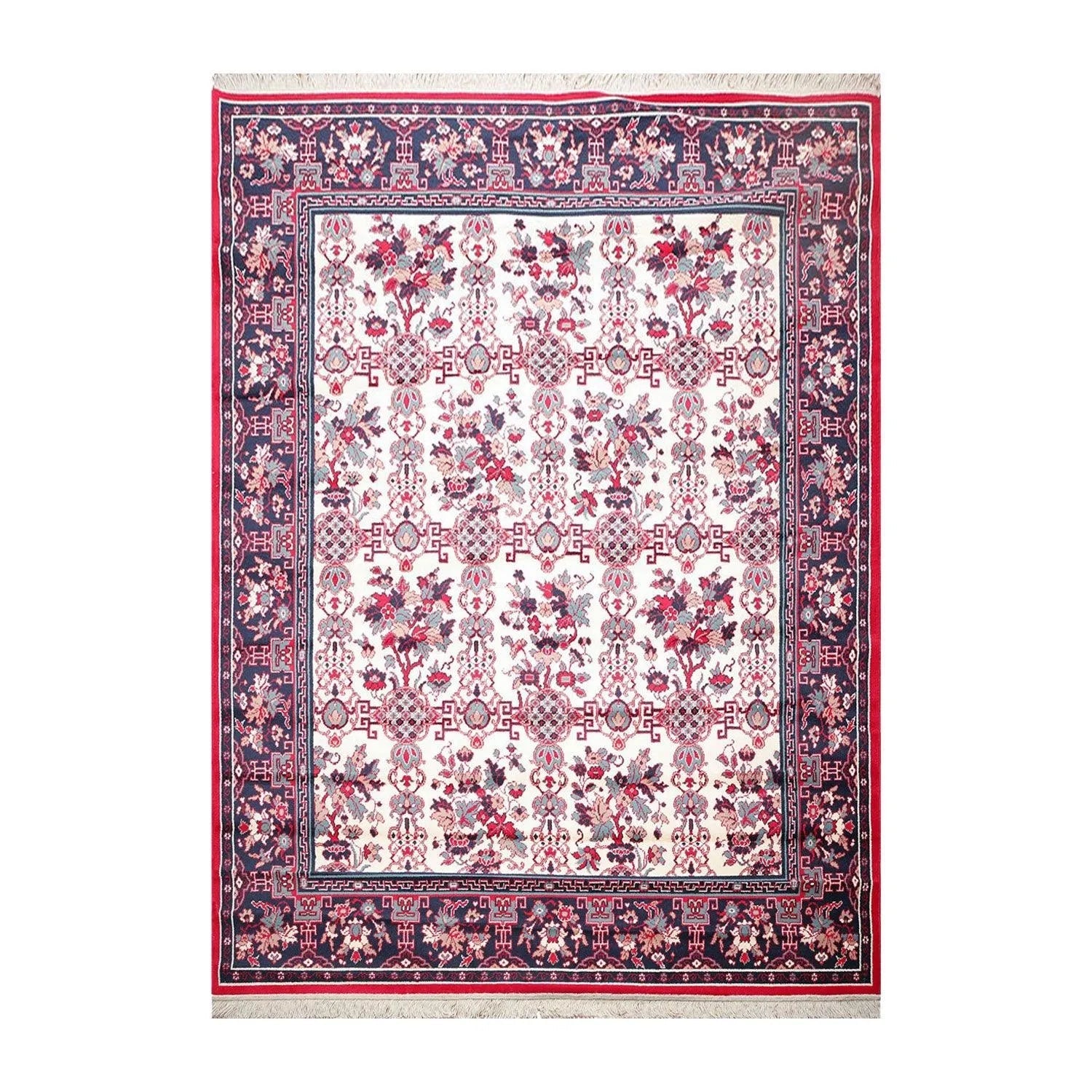 8x10 Cream, Navy Machine Made Polypropylene Traditional Oriental Area Rug-1