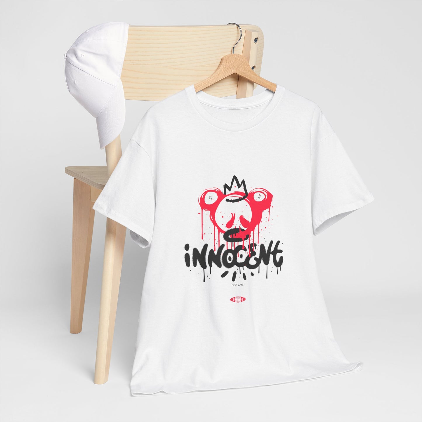 Edgy Graphic Tee: 'Innocent' Design, Urban Fashion, Streetwear, Unisex Cotton T-Shirt, Music Festivals, Casual Wear
