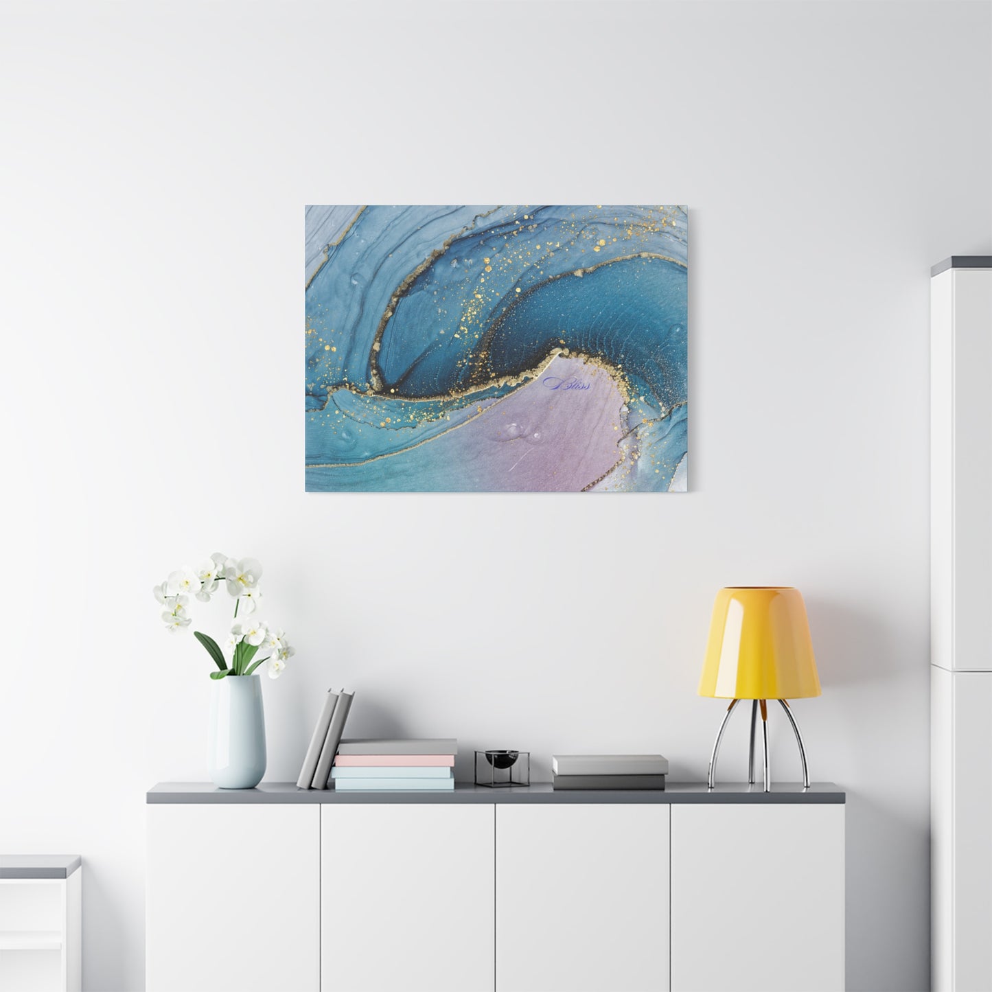 Canvas Wall Art, Abstract Ocean Wave, Modern Decor, Home Office, Gift for Her, Blue Gold Artwork, Living Room Wall Decor