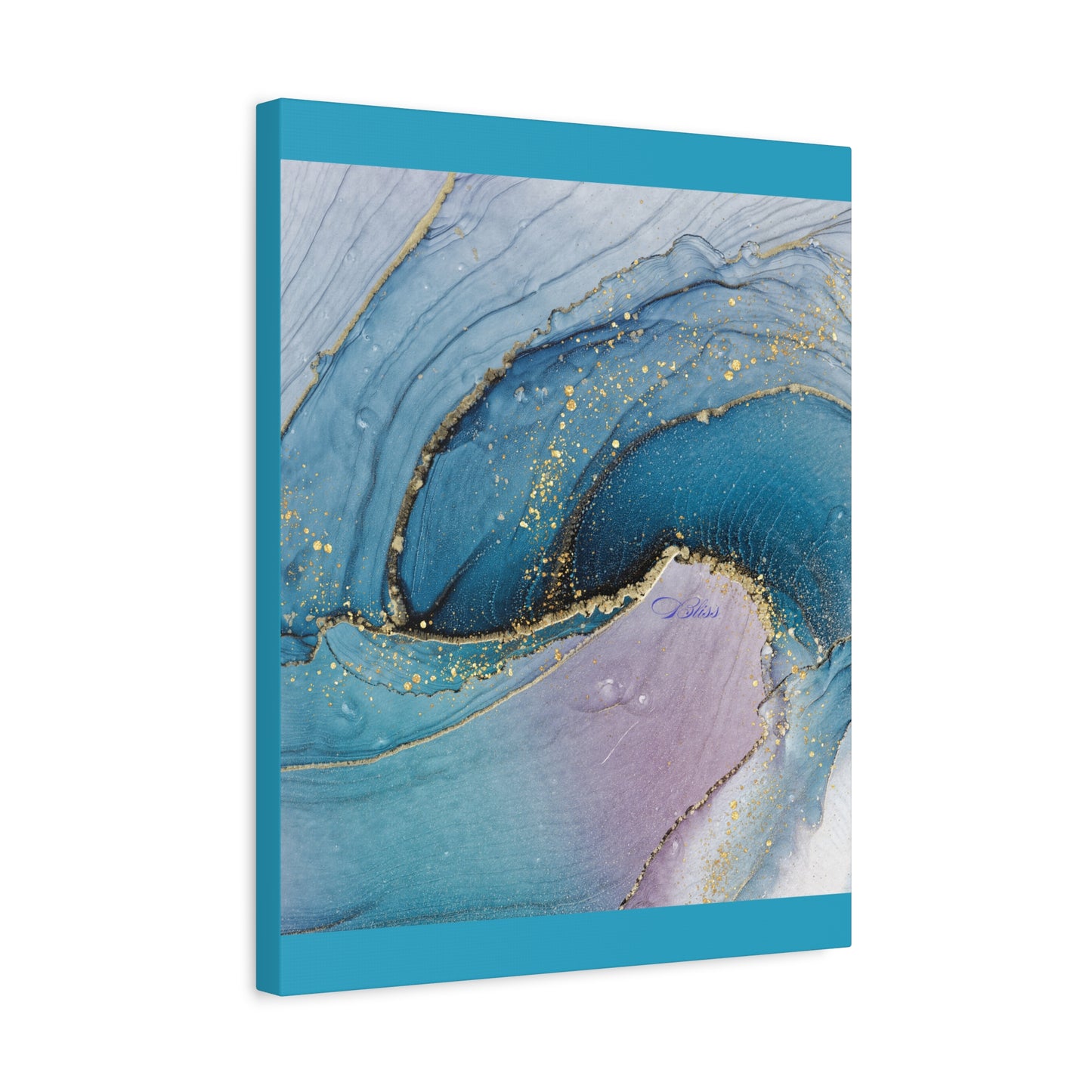 Canvas Wall Art, Abstract Ocean Wave, Modern Decor, Home Office, Gift for Her, Blue Gold Artwork, Living Room Wall Decor