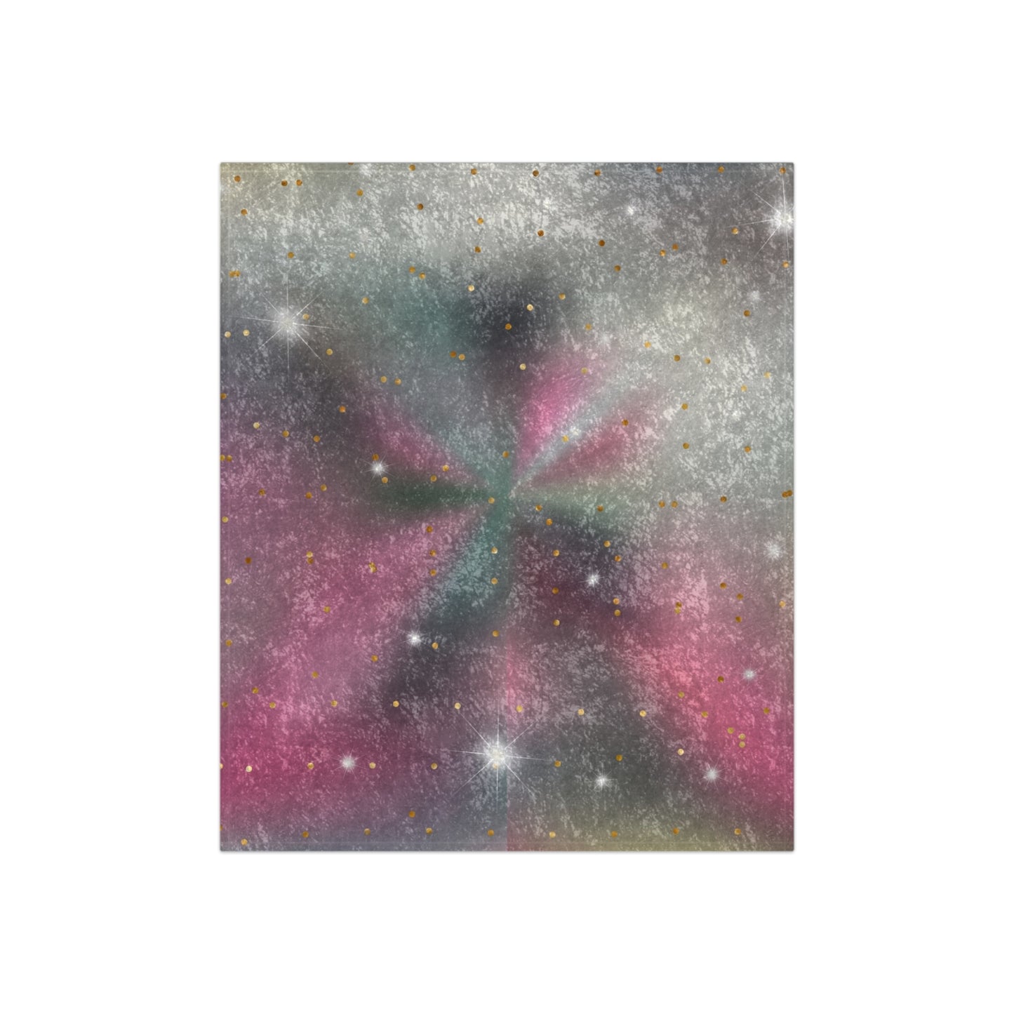 Crushed Velvet Blanket - Galaxy Starburst Plush Throw (Pink, Teal & Silver)
