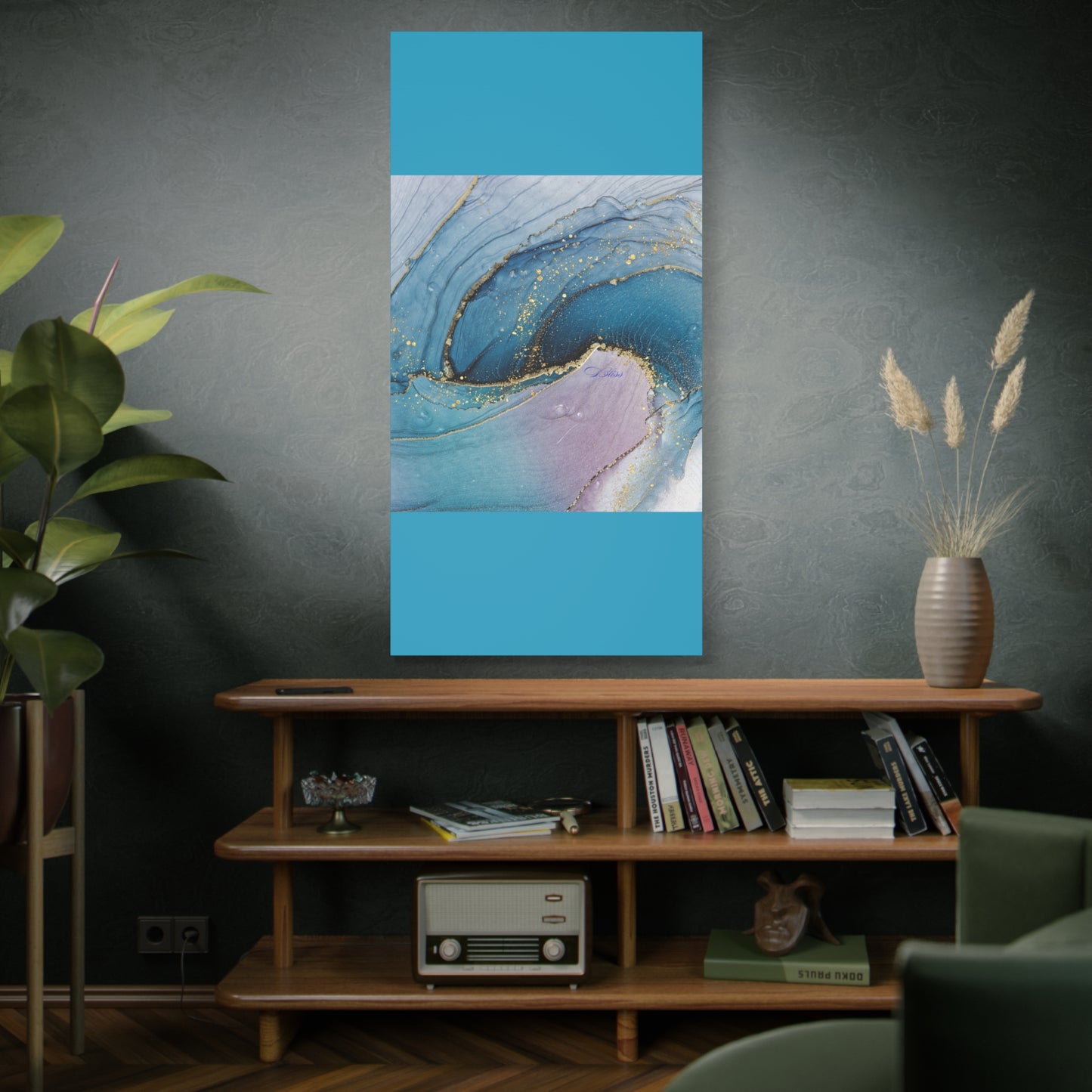 Canvas Wall Art, Abstract Ocean Wave, Modern Decor, Home Office, Gift for Her, Blue Gold Artwork, Living Room Wall Decor
