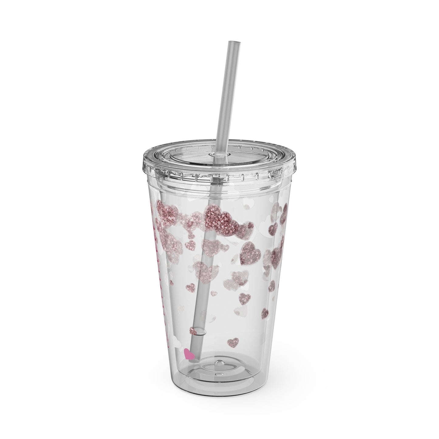 Pink Personalized Heart Name Script Tumbler 16oz Straw Tumbler