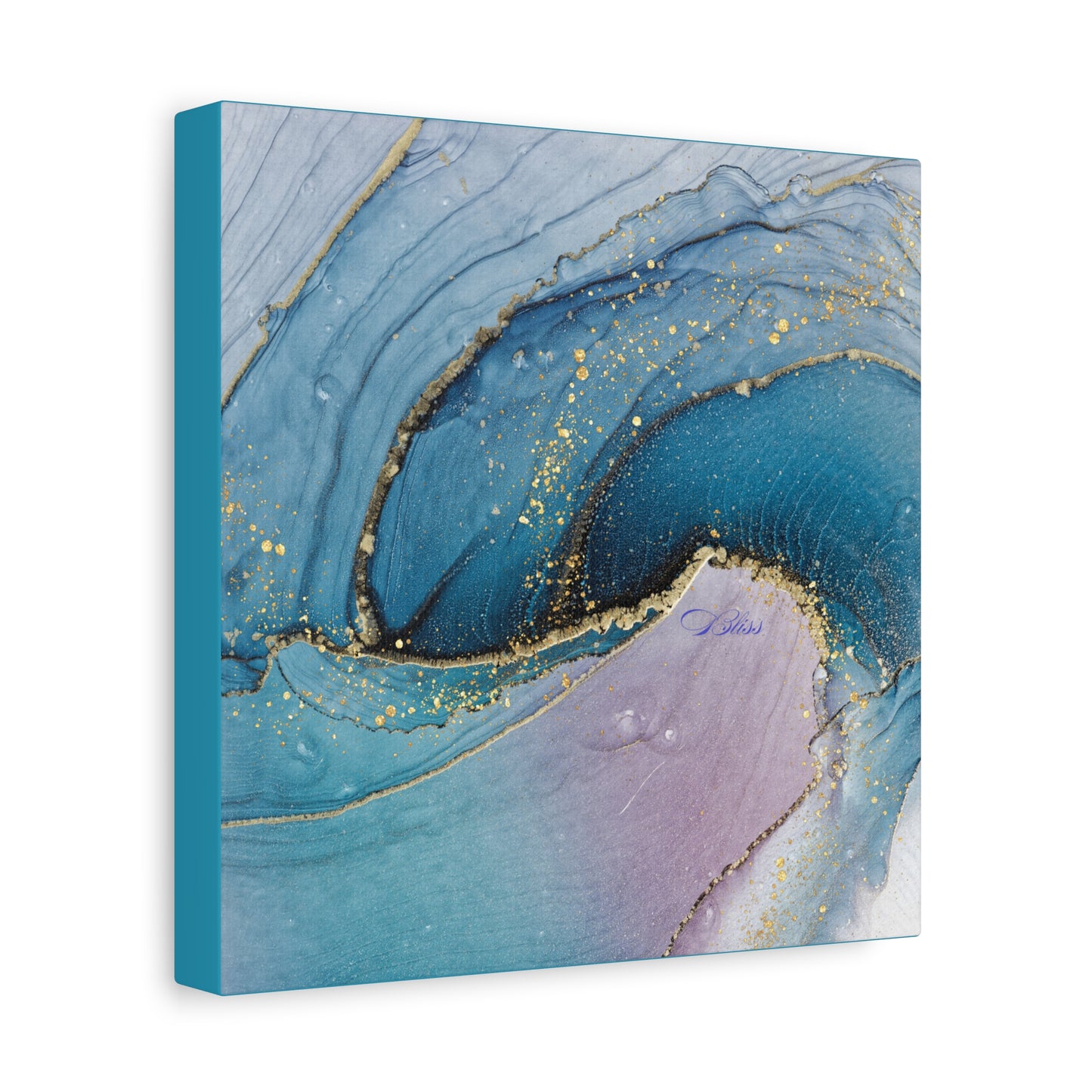 Canvas Wall Art, Abstract Ocean Wave, Modern Decor, Home Office, Gift for Her, Blue Gold Artwork, Living Room Wall Decor