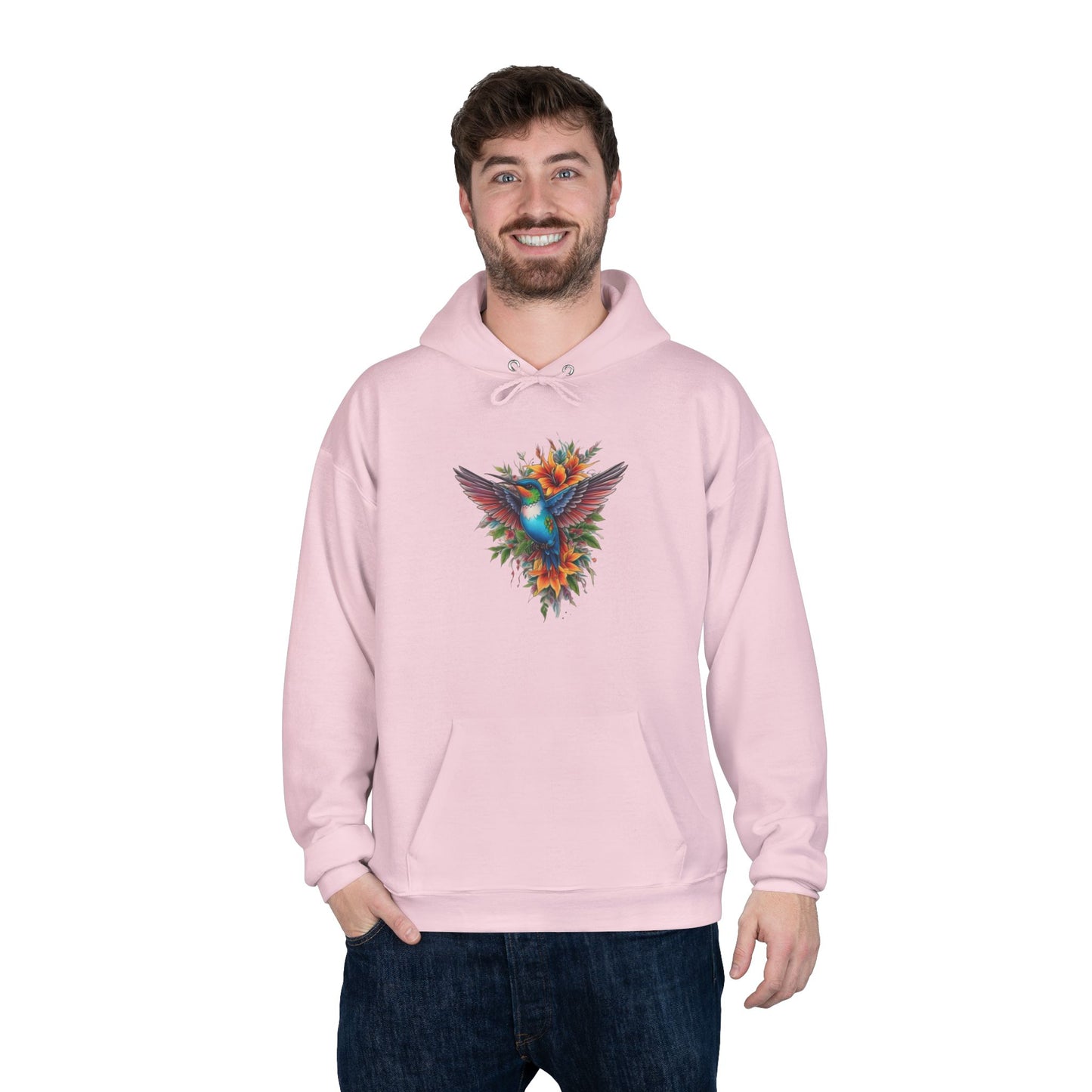 Vibrant Hummingbird Hoodie, Eco-Friendly Pullover, Perfect Gift for Nature Lovers, Spring Fashion, Unique Floral Design