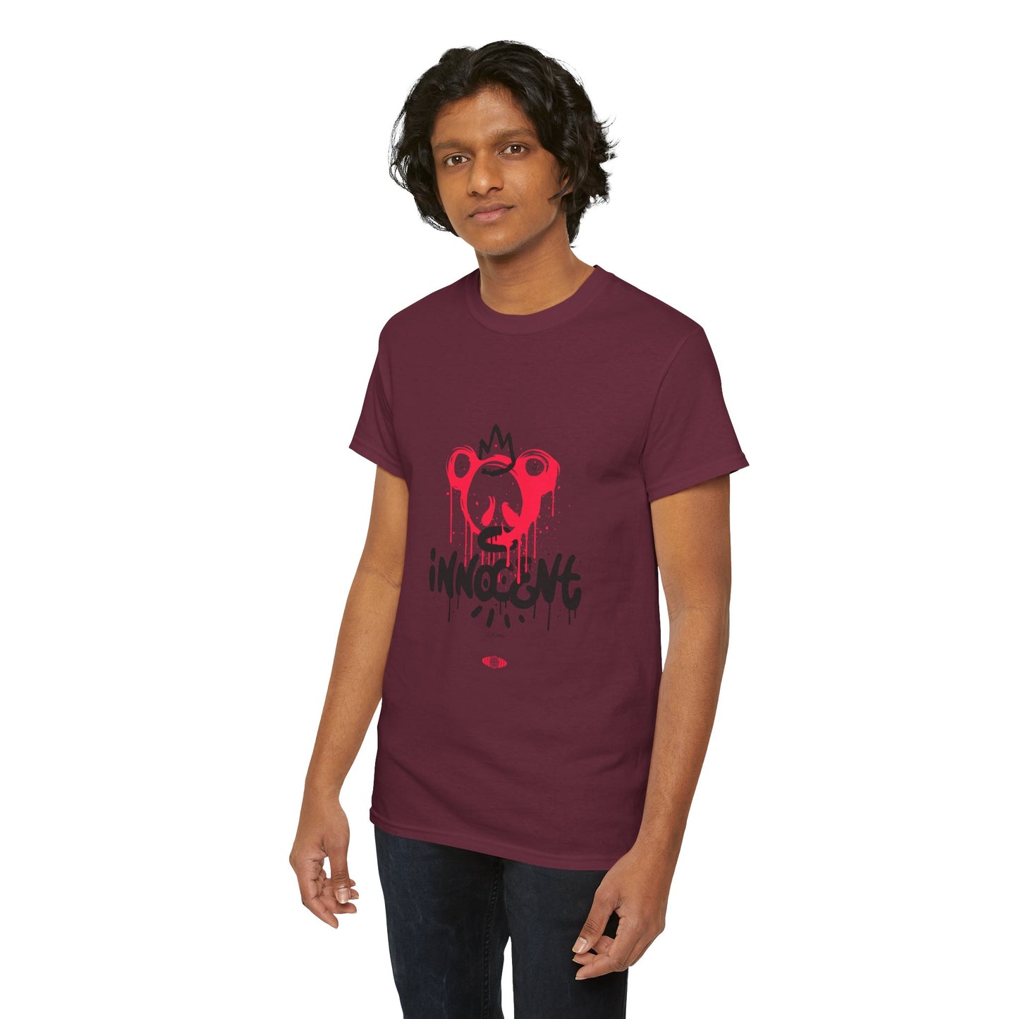 Edgy Graphic Tee: 'Innocent' Design, Urban Fashion, Streetwear, Unisex Cotton T-Shirt, Music Festivals, Casual Wear