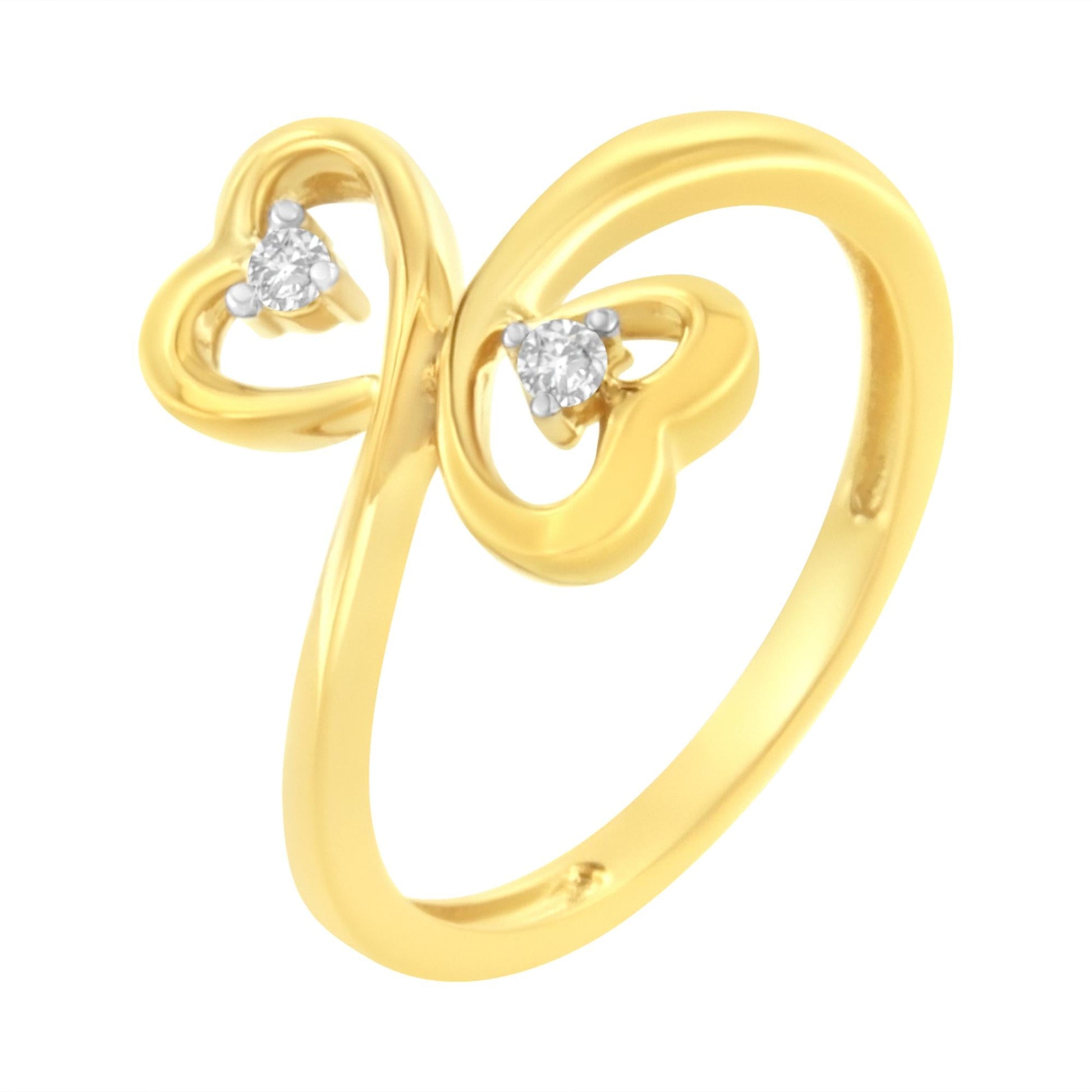 14KT Yellow Gold 1/20 ctw. Dual Heart Diamond Ring (K-L, I1-I2)-3