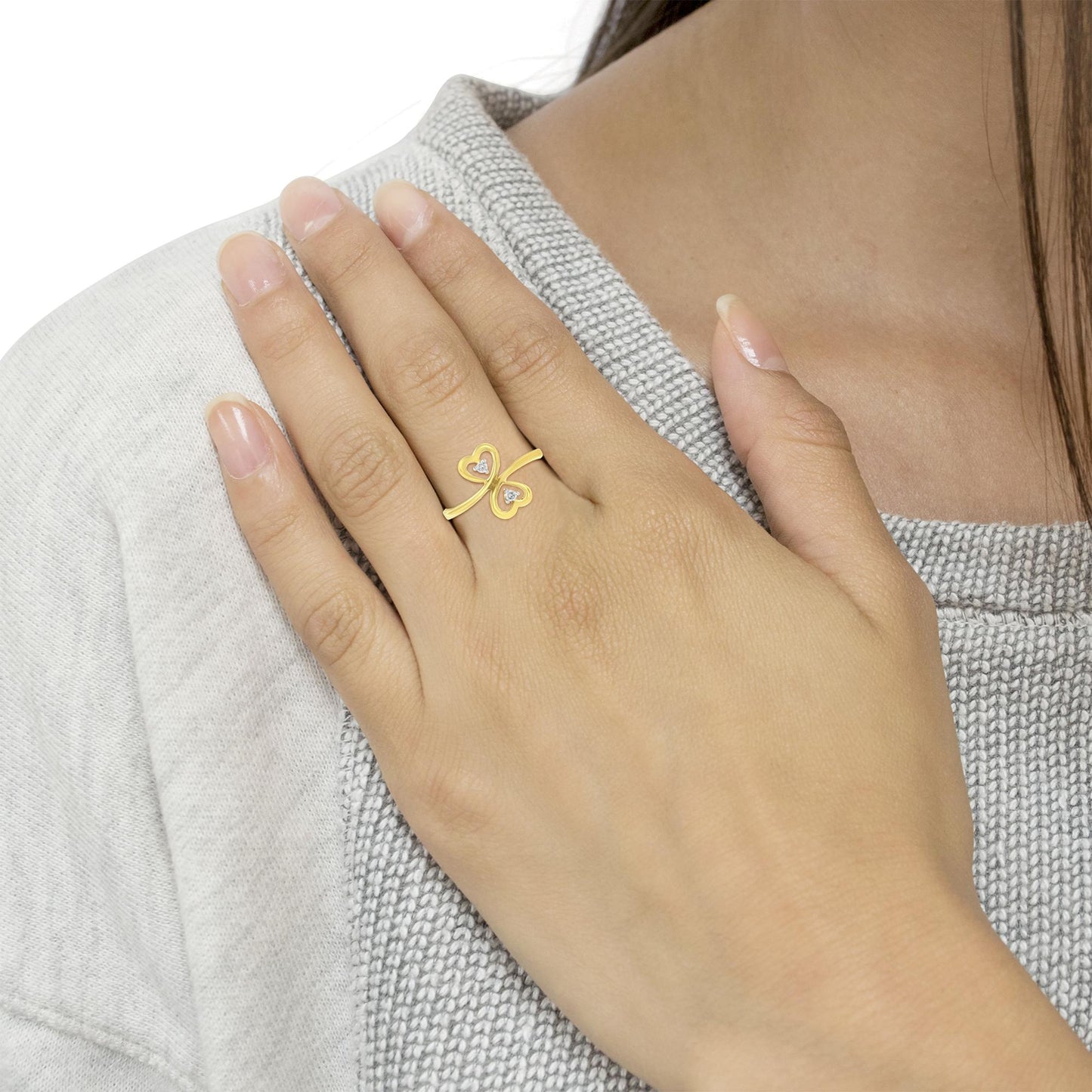 14KT Yellow Gold 1/20 ctw. Dual Heart Diamond Ring (K-L, I1-I2)-2