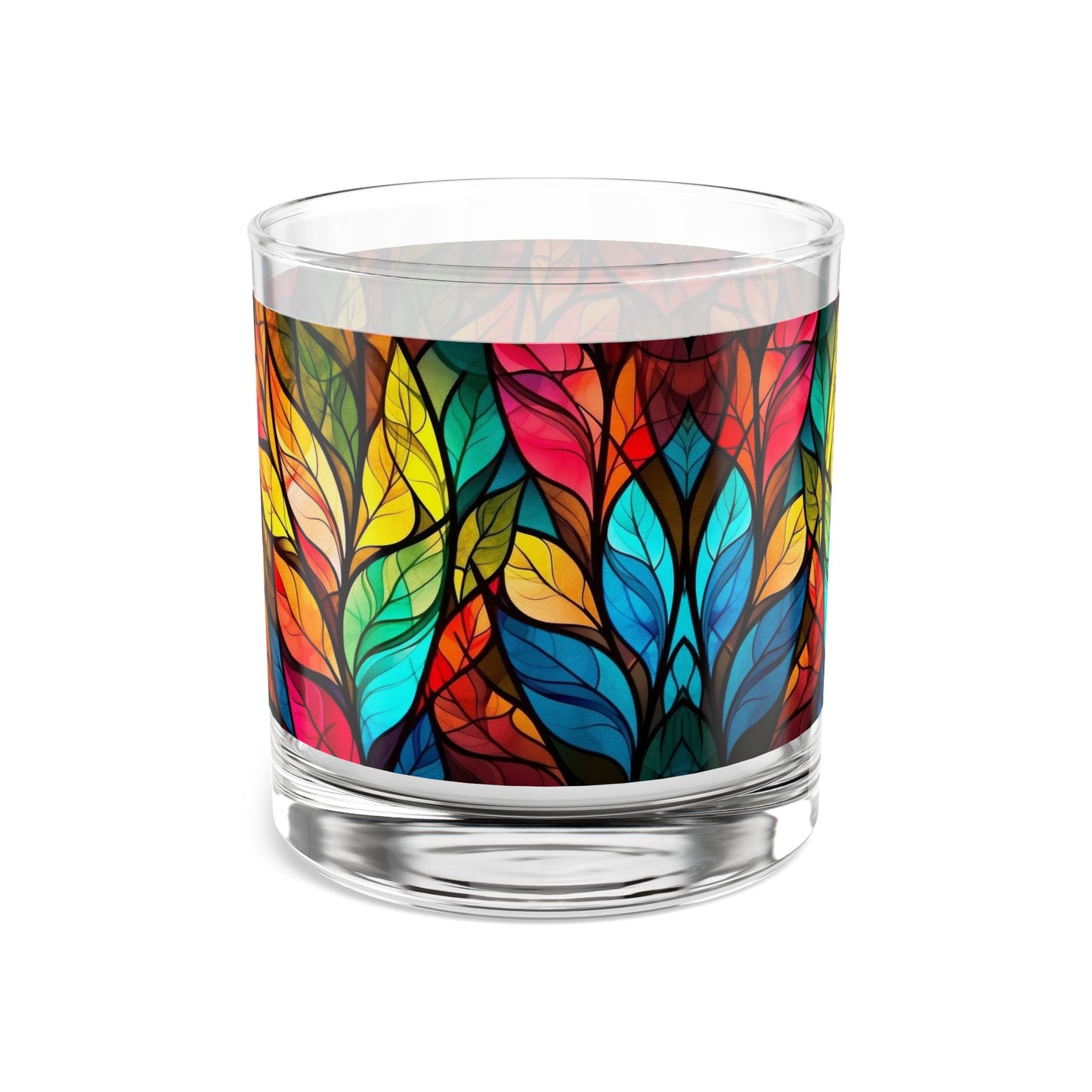 Colorful Stained Glass Leaves Rocks Glass 10oz Whiskey Tumbler