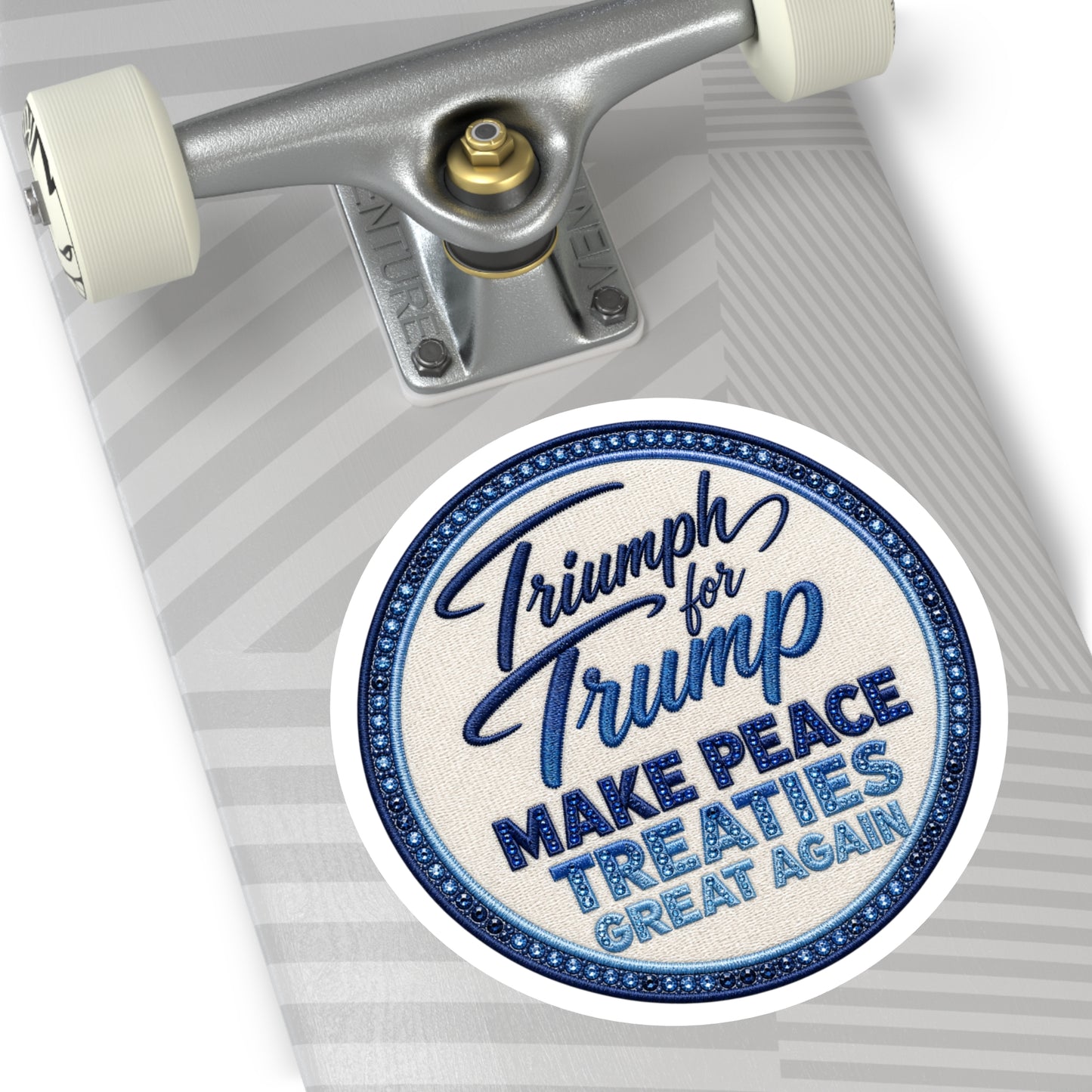 Round Political Sticker — “Make Peace Treaties Great Again”