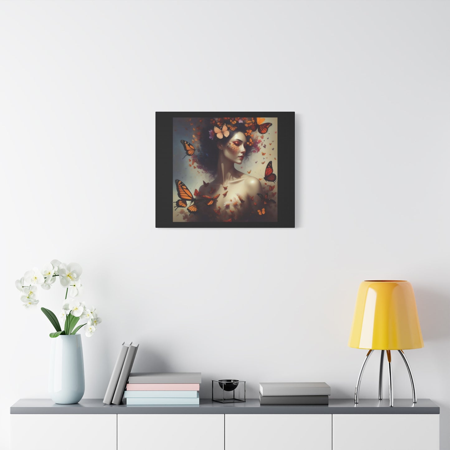 Canvas Wall Art - Butterfly Woman Print, Floral Home Decor, Unique Gift for Nature Lovers, Birthday Decoration, Whimsical Art