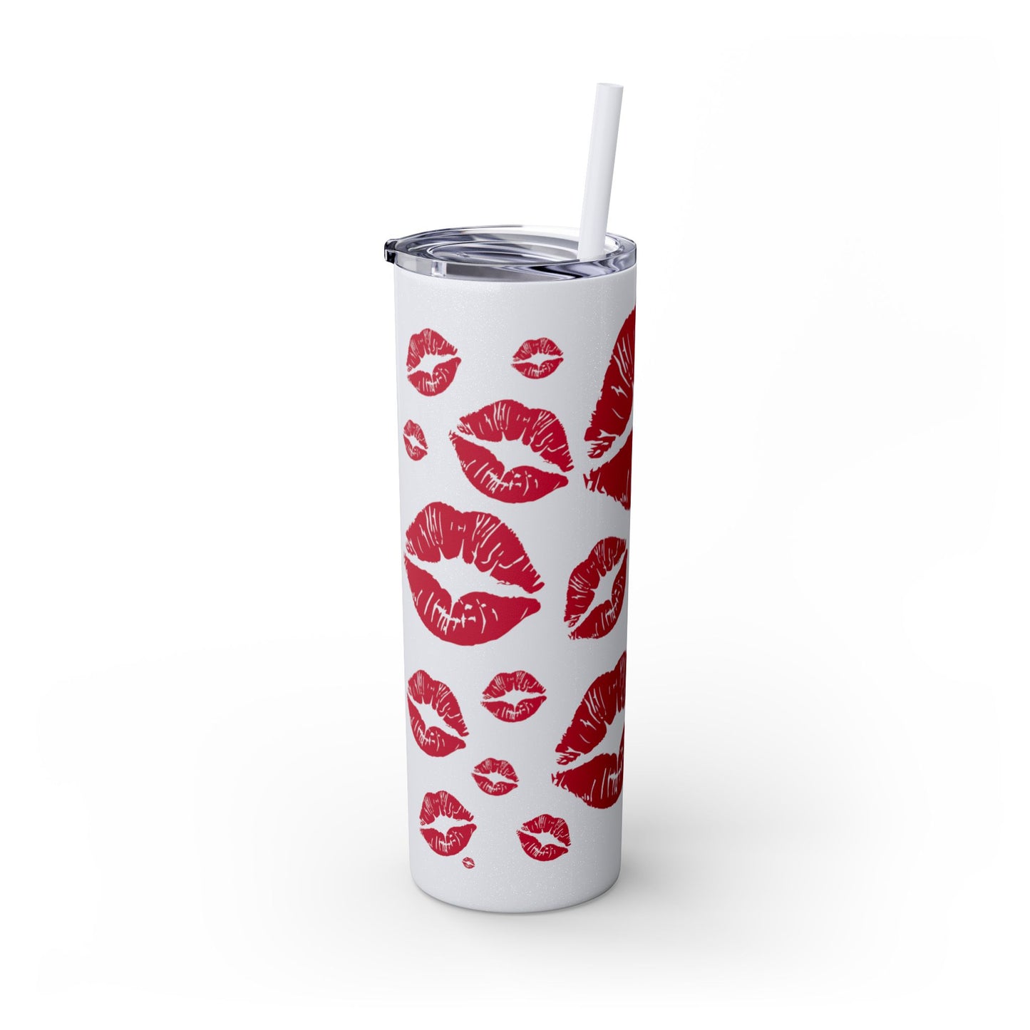 Red Lips Kiss Mark Skinny Tumbler, 20oz | Kiss Print Drinkware | Cute Gift for Her | Travel Mug | Valentine's Day, Wedding Favor