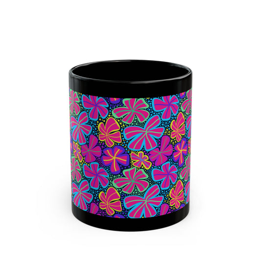 Vibrant Floral Black Mug - Colorful Coffee Cup, Perfect Gift for Nature Lovers, Home Decor, Birthday, and Everyday Use