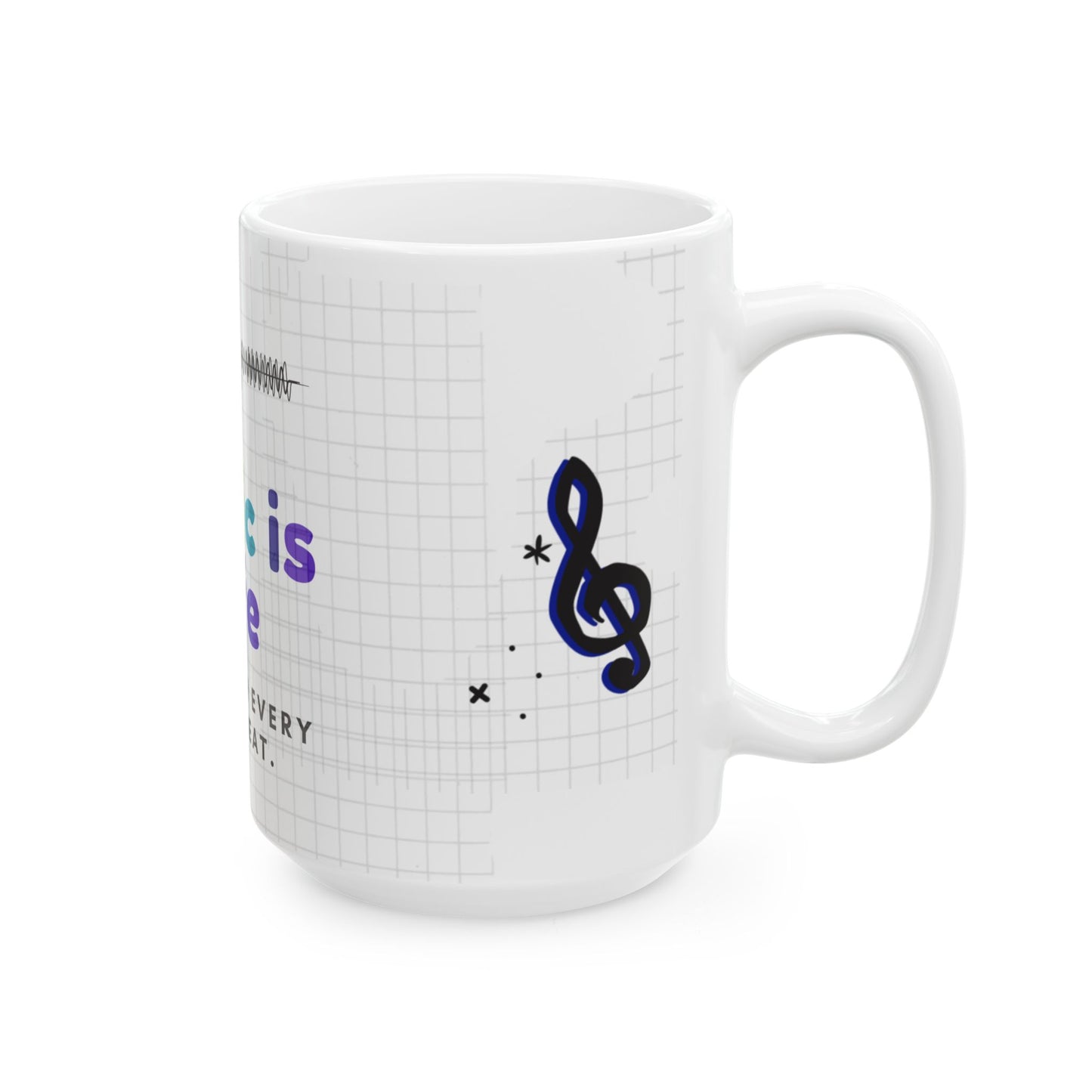 Music is Life Ceramic Mug | Unique Gift for Music Lovers, Birthday, Home Decor, Music Notes Coffee Mug