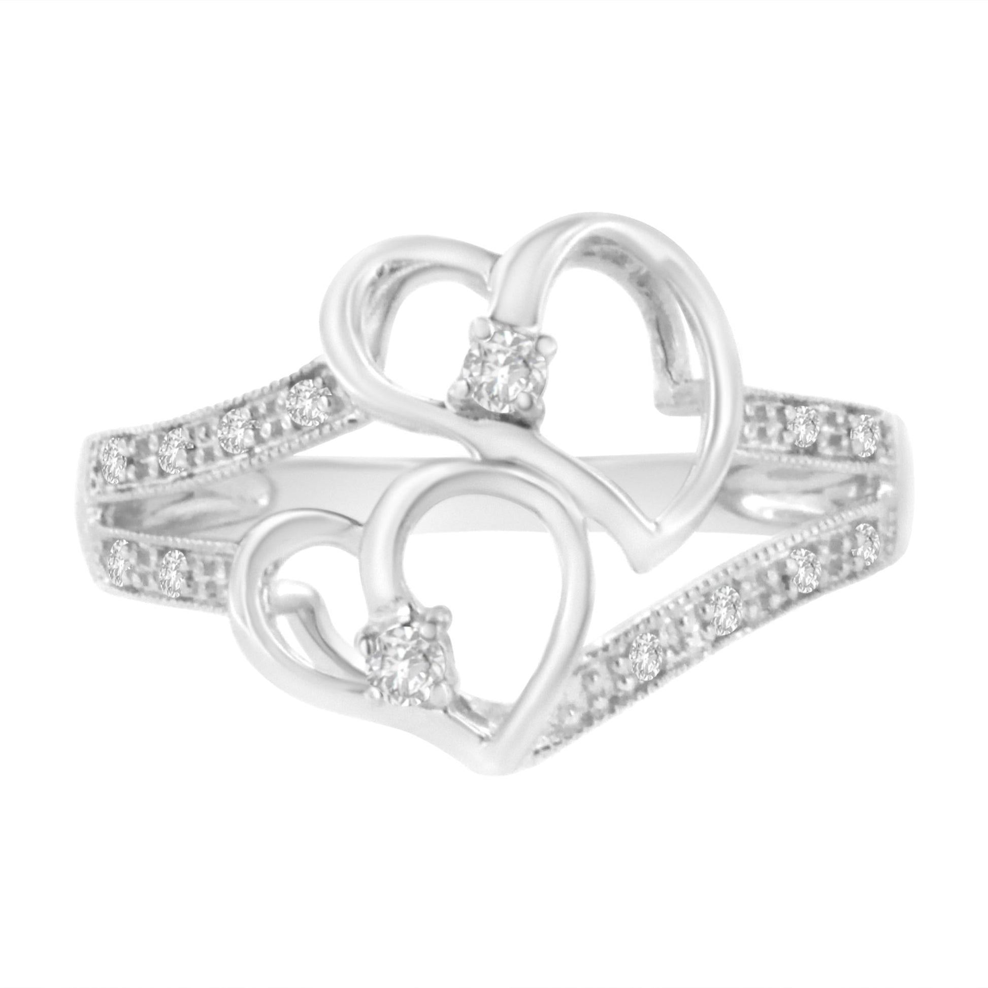 14KT White Gold 1/10 cttw Diamond Twin Heart Ring-0