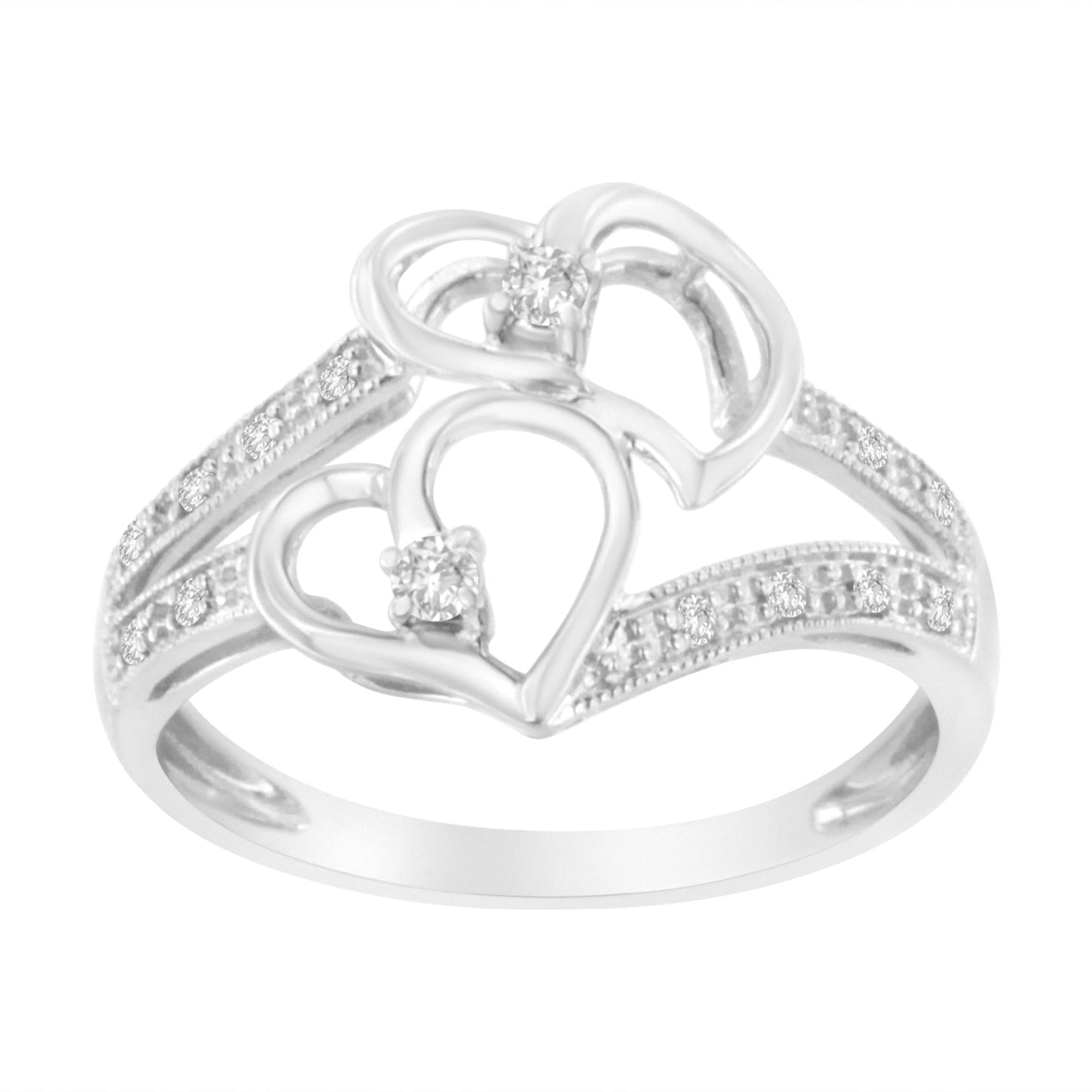 14KT White Gold 1/10 cttw Diamond Twin Heart Ring-1
