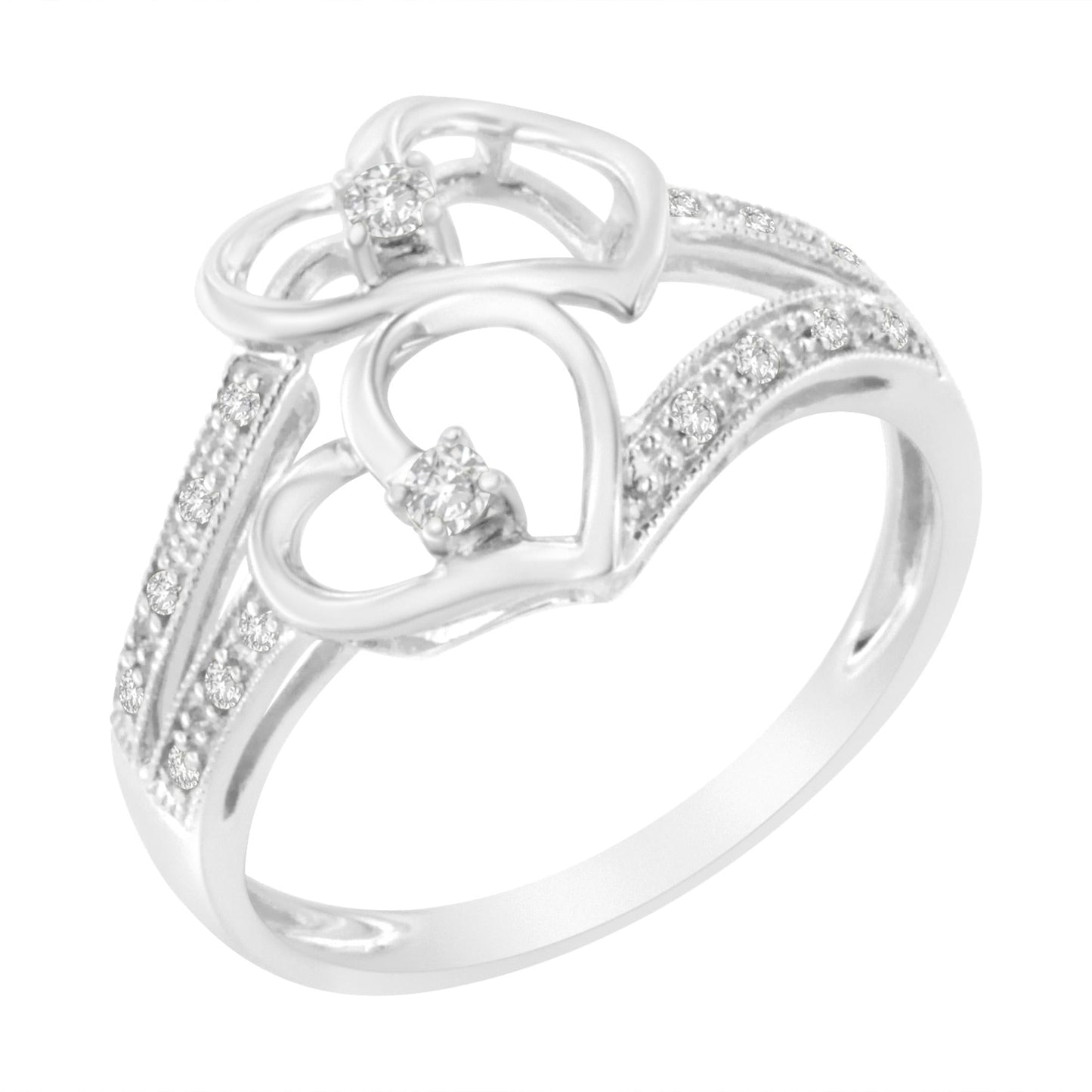 14KT White Gold 1/10 cttw Diamond Twin Heart Ring-3