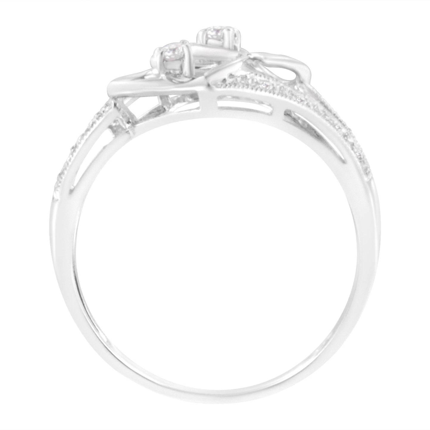 14KT White Gold 1/10 cttw Diamond Twin Heart Ring-4