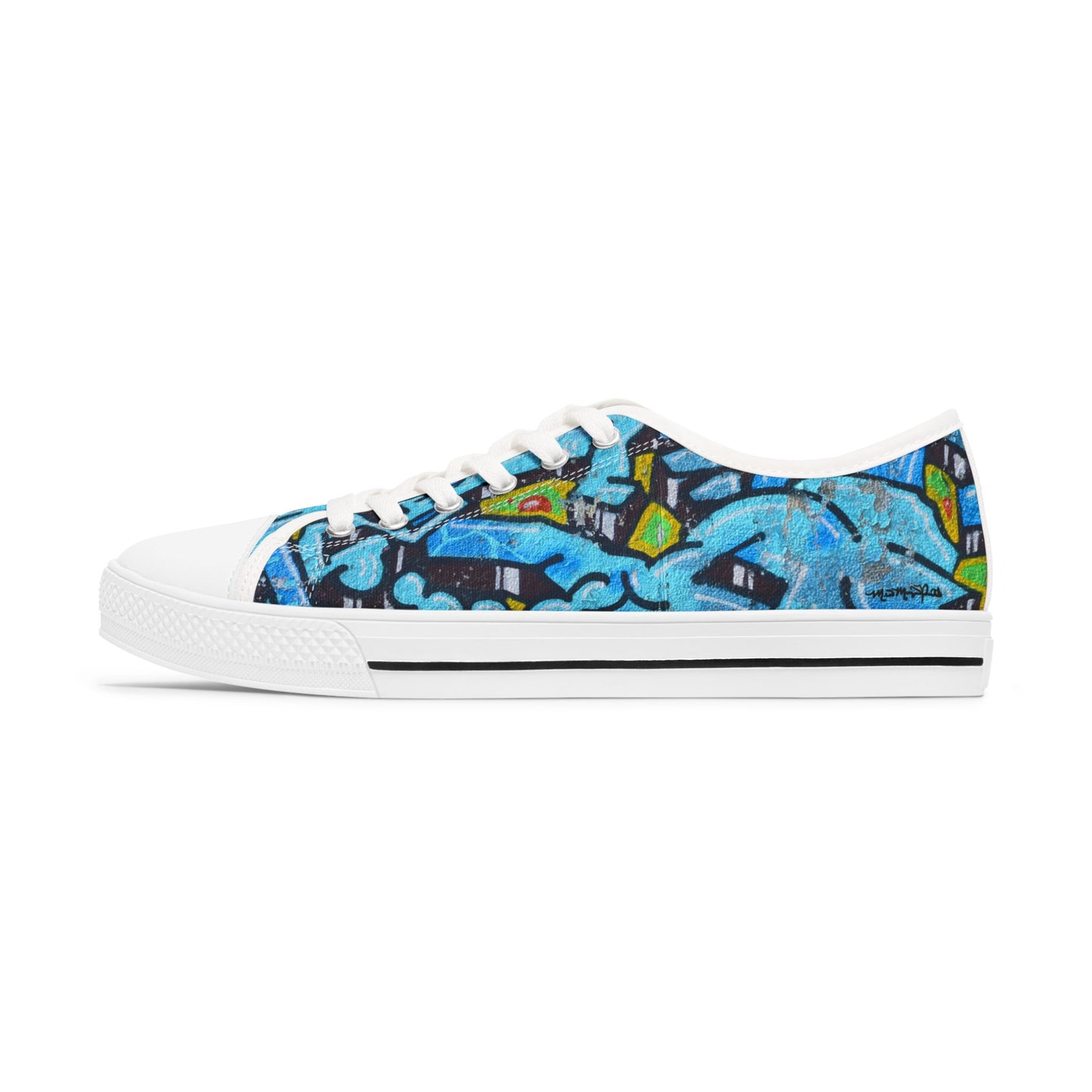 Blue Graffiti Women's Low Top Sneakers - Urban Street Art Canvas Shoes