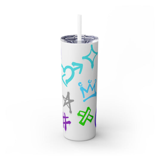 Trendy Skinny Tumbler with Straw, 20oz | Unique Graffiti Style Drinkware for Teens, Gifts, Parties, and Everyday Use