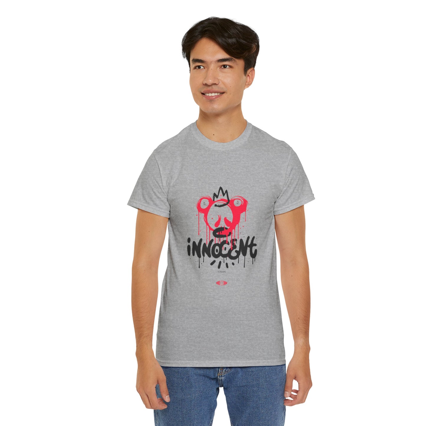 Edgy Graphic Tee: 'Innocent' Design, Urban Fashion, Streetwear, Unisex Cotton T-Shirt, Music Festivals, Casual Wear