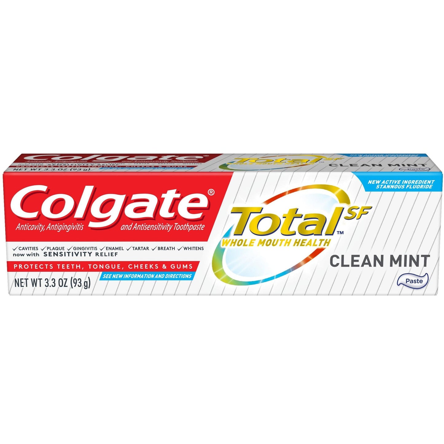 Colgate Total Clean Mint Toothpaste, 3.3 oz – 12-Hour Antibacterial Protection & Travel Friendly