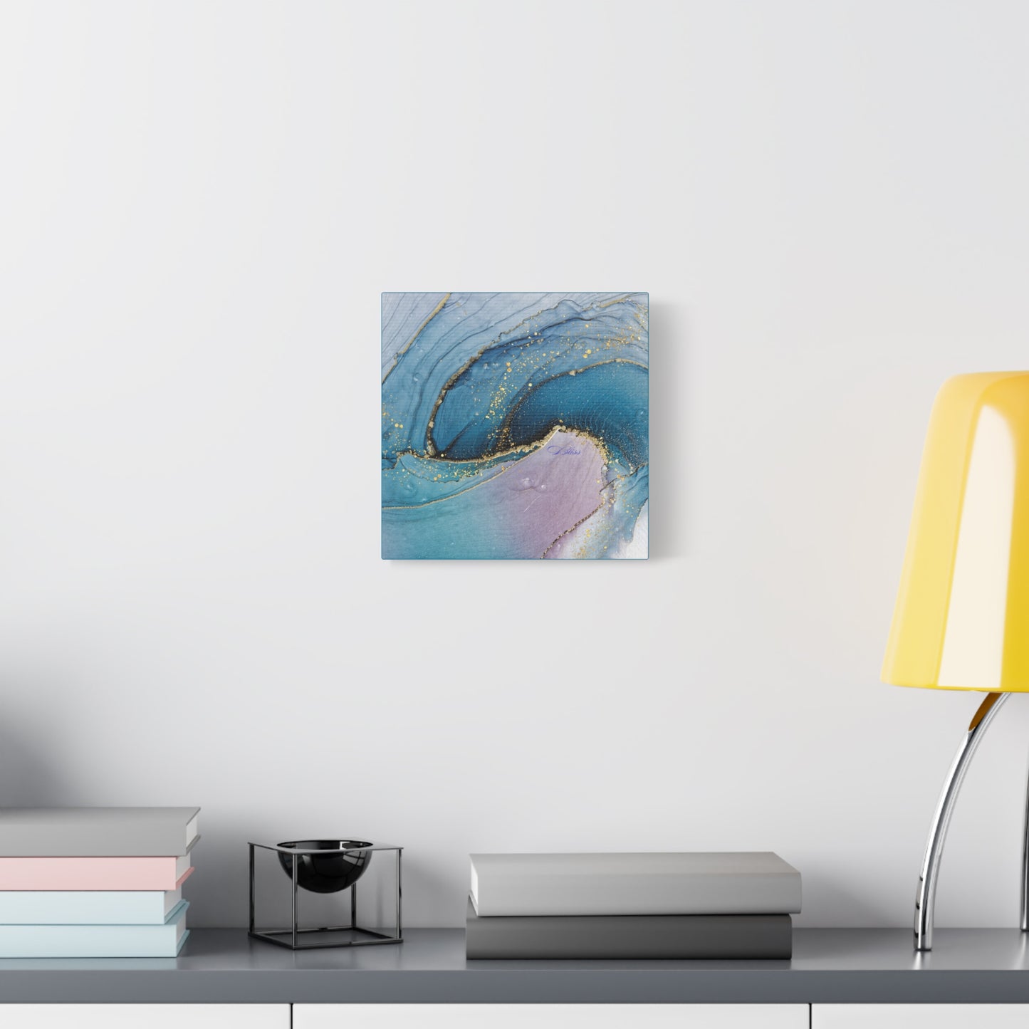 Canvas Wall Art, Abstract Ocean Wave, Modern Decor, Home Office, Gift for Her, Blue Gold Artwork, Living Room Wall Decor