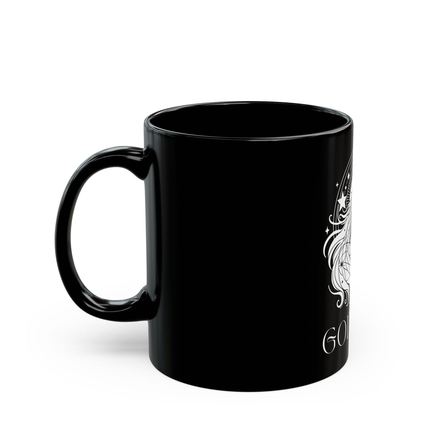 Goddess Black Mug, Celestial Coffee Cup, Tea Mug, Mystic Drinkware, Spiritual Gift for Her
