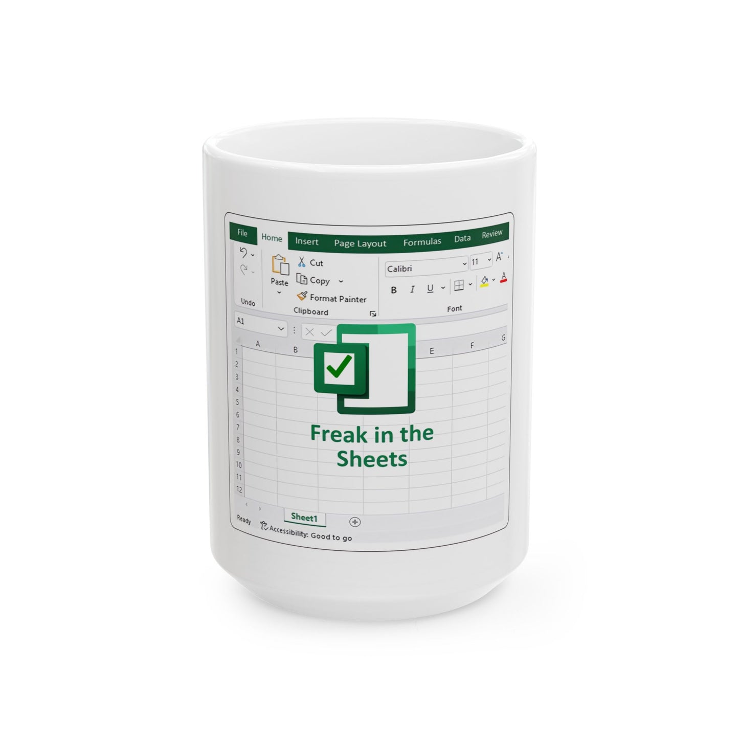 Freak in the Sheets - Spreadsheet Ceramic Mug - Ideal for Office, Gift for Tech Lovers, Coffee Lover's Accessory, Birthday, Teacher's Gift