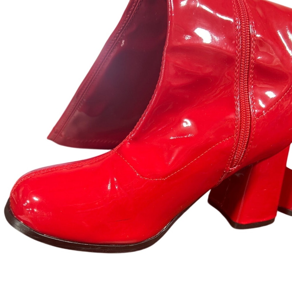 Satinoir Womens Size 7 Red 60s 70s 3" Block Heel Zip Up Disco Party Gogo Boots