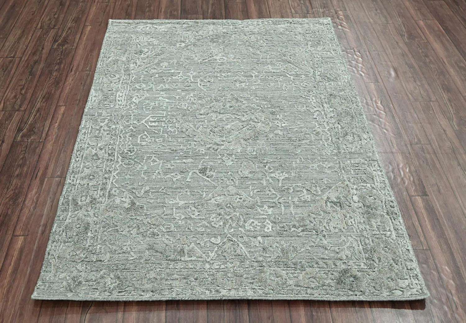 4x6 Tone on Tone Gray Hand Knotted Tibetan Wool/Bamboo Silk Transitional Oriental Area Rug-2