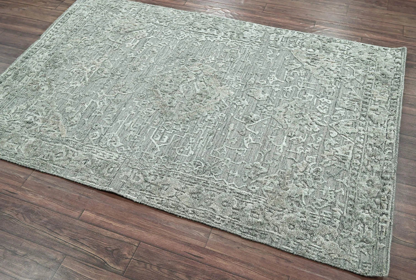 4x6 Tone on Tone Gray Hand Knotted Tibetan Wool/Bamboo Silk Transitional Oriental Area Rug-3