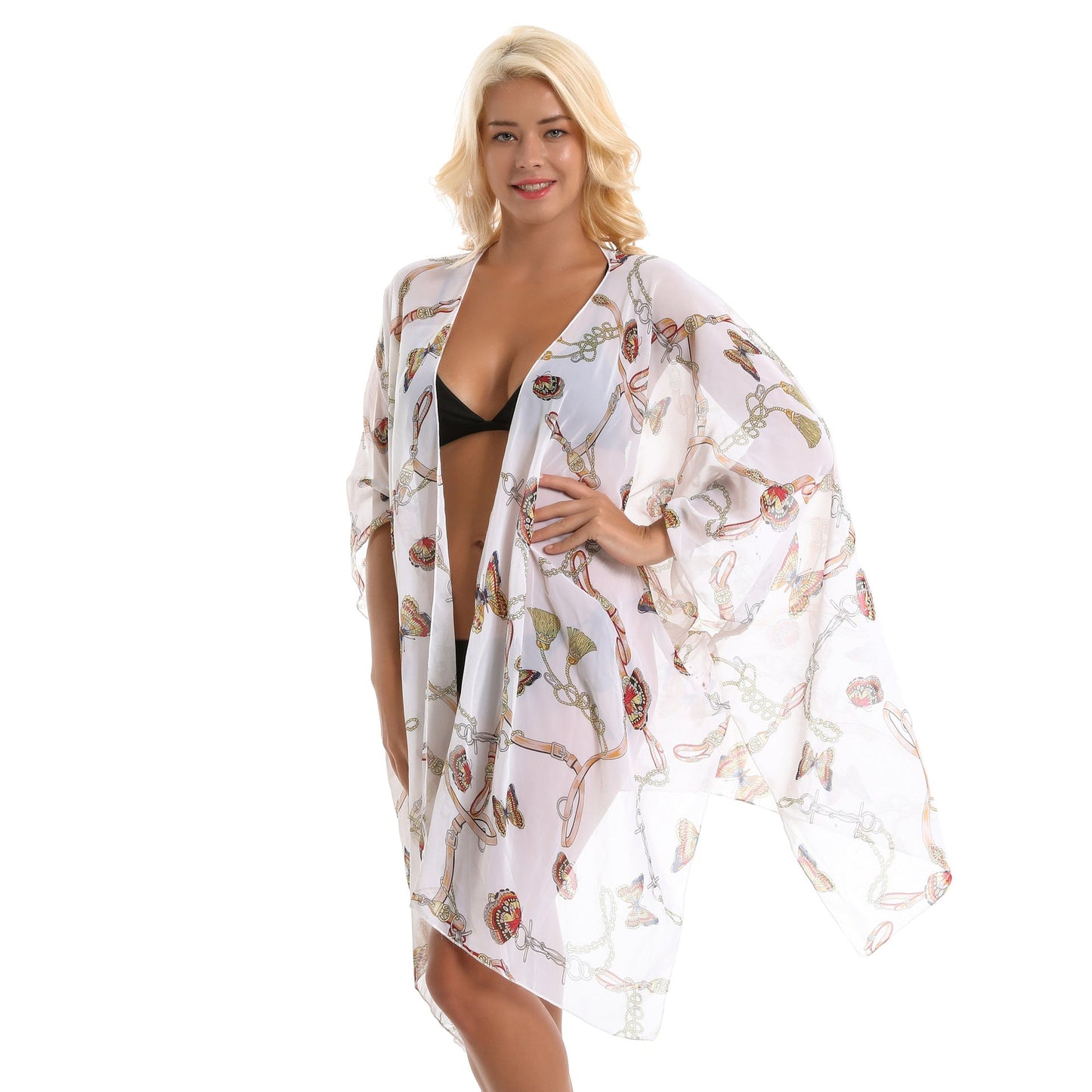 Spring Summer Butterfly Bag Chain Trend Mix Match Printing Chiffon Sun Protection Cardigan Coat Swimsuit Blouse