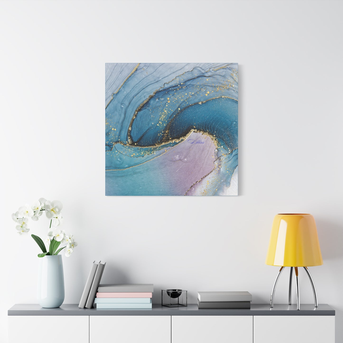 Canvas Wall Art, Abstract Ocean Wave, Modern Decor, Home Office, Gift for Her, Blue Gold Artwork, Living Room Wall Decor