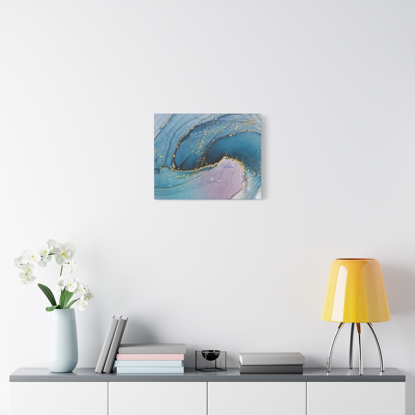 Canvas Wall Art, Abstract Ocean Wave, Modern Decor, Home Office, Gift for Her, Blue Gold Artwork, Living Room Wall Decor