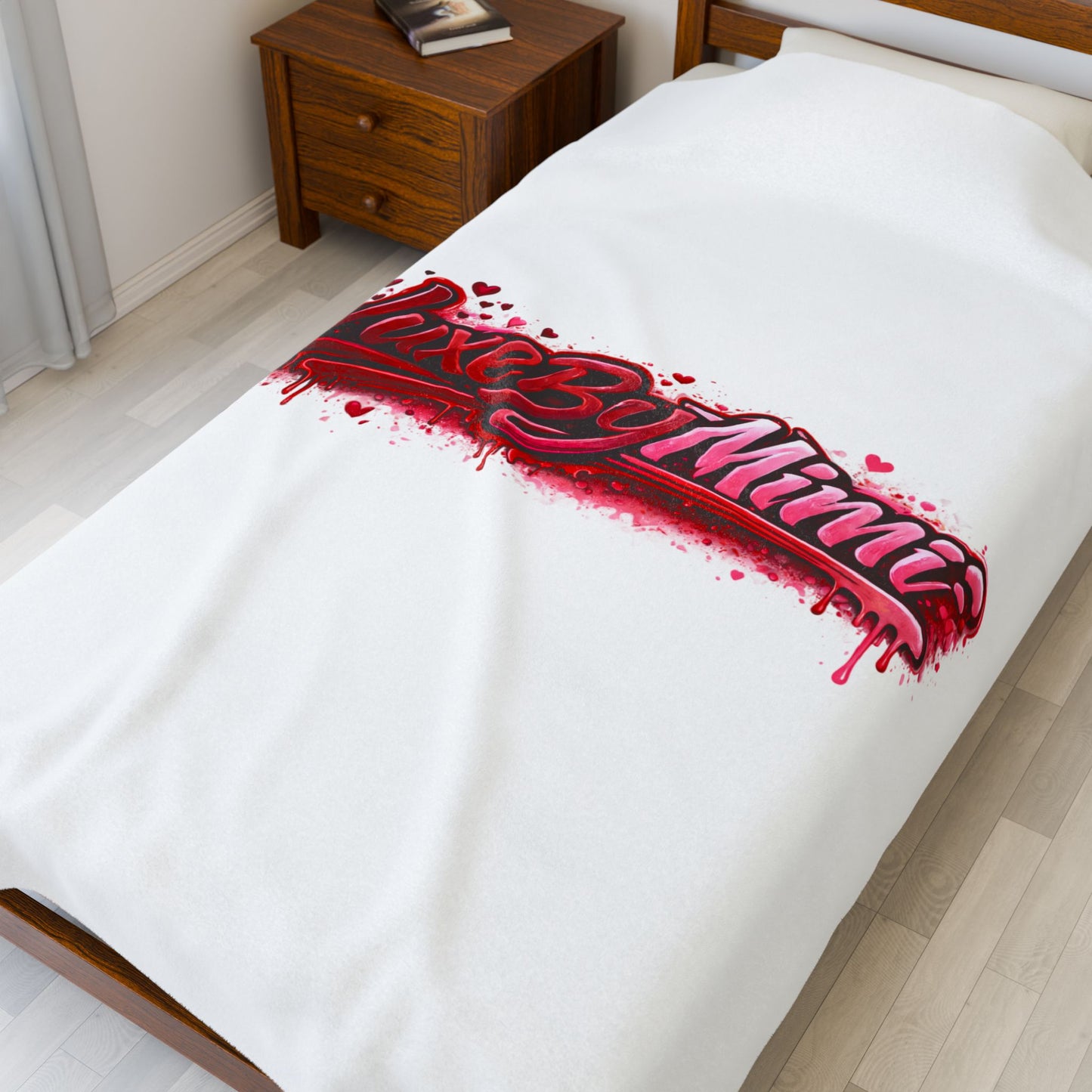 Luxe By Mimi Velvet Plush Blanket — Heart Drip Graphic Cozy Throw