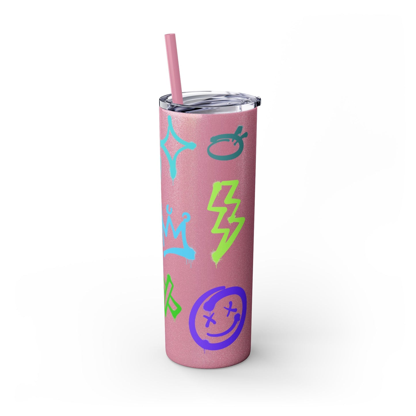 Trendy Skinny Tumbler with Straw, 20oz | Unique Graffiti Style Drinkware for Teens, Gifts, Parties, and Everyday Use