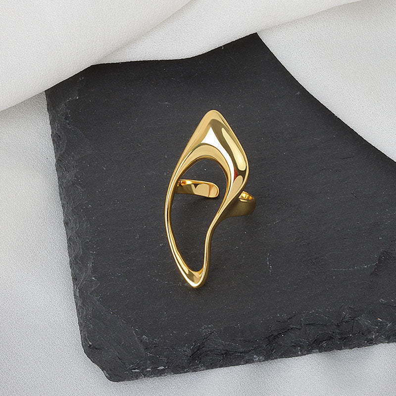 LIVVY Silver Color Geometric Hollow Ring Female Fashion Smooth Exaggerated Exquisite Elegant Jewelry Accessories Gift