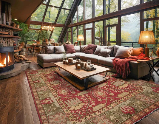 Multi Size Raspberry, Green Hand Knotted Oushak 100% Wool William Morris Arts & Crafts Oriental Area Rug Color-0